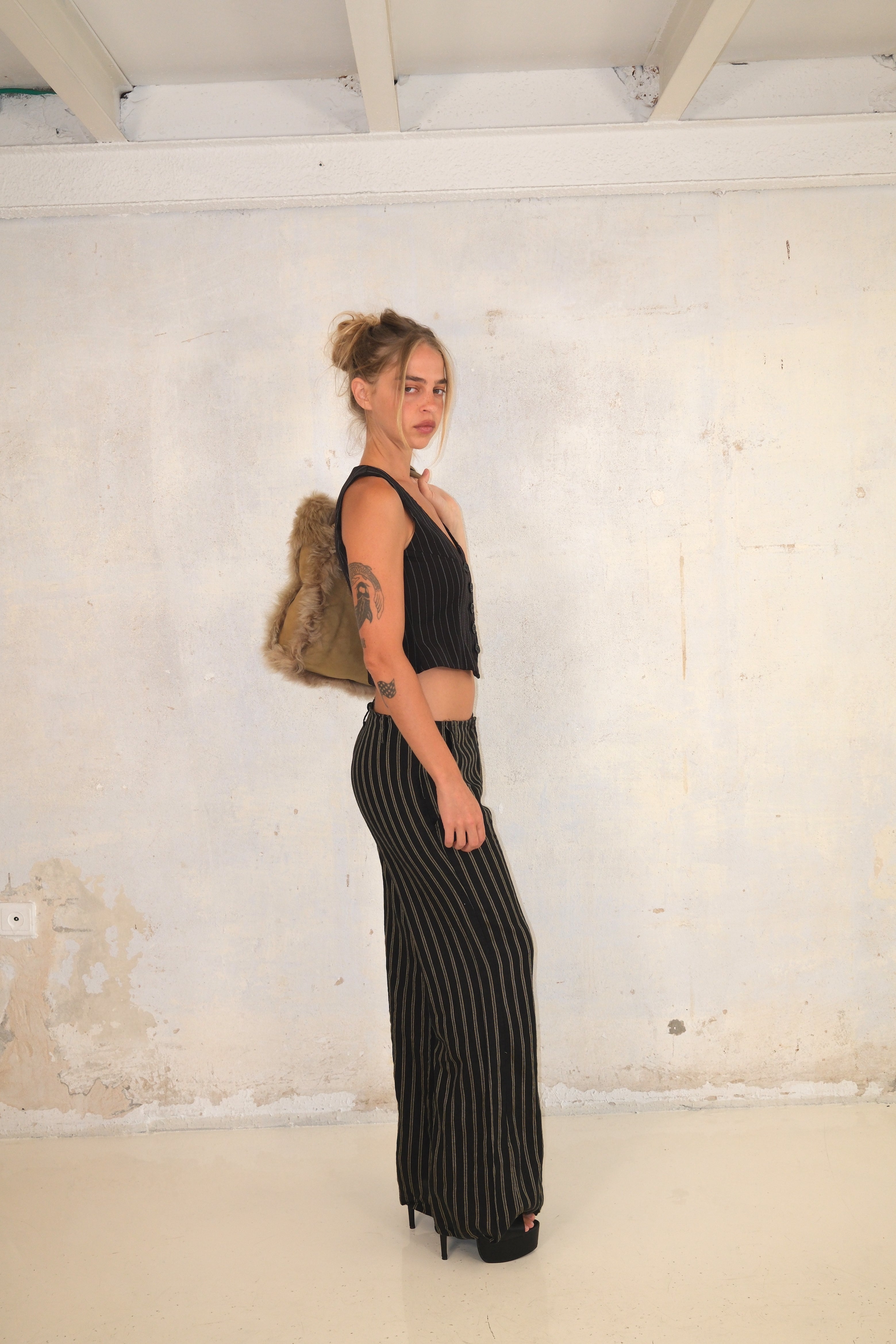 Striped Mid-Rise Long Pants Size 38