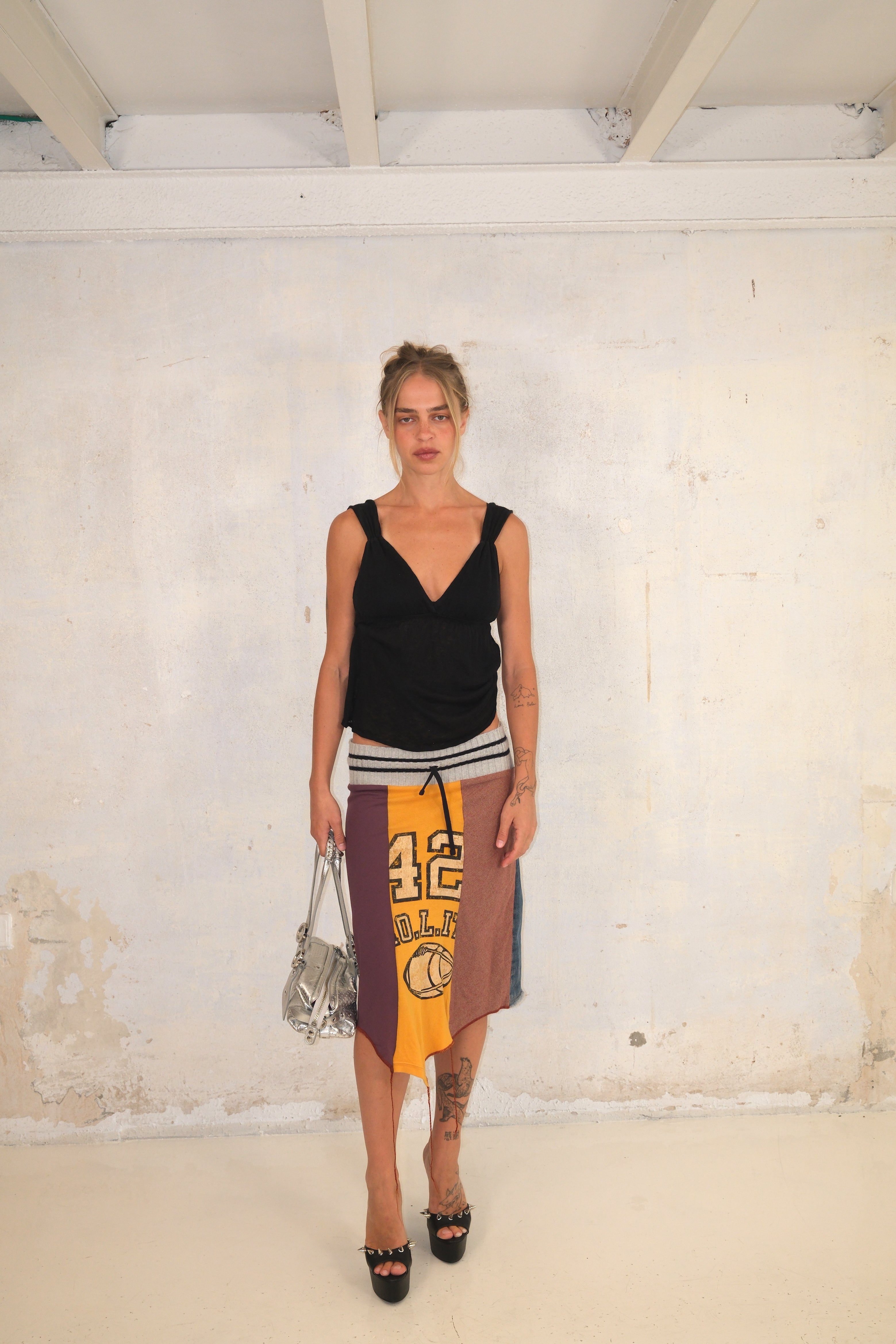 Sporty Midi Denim Skirt