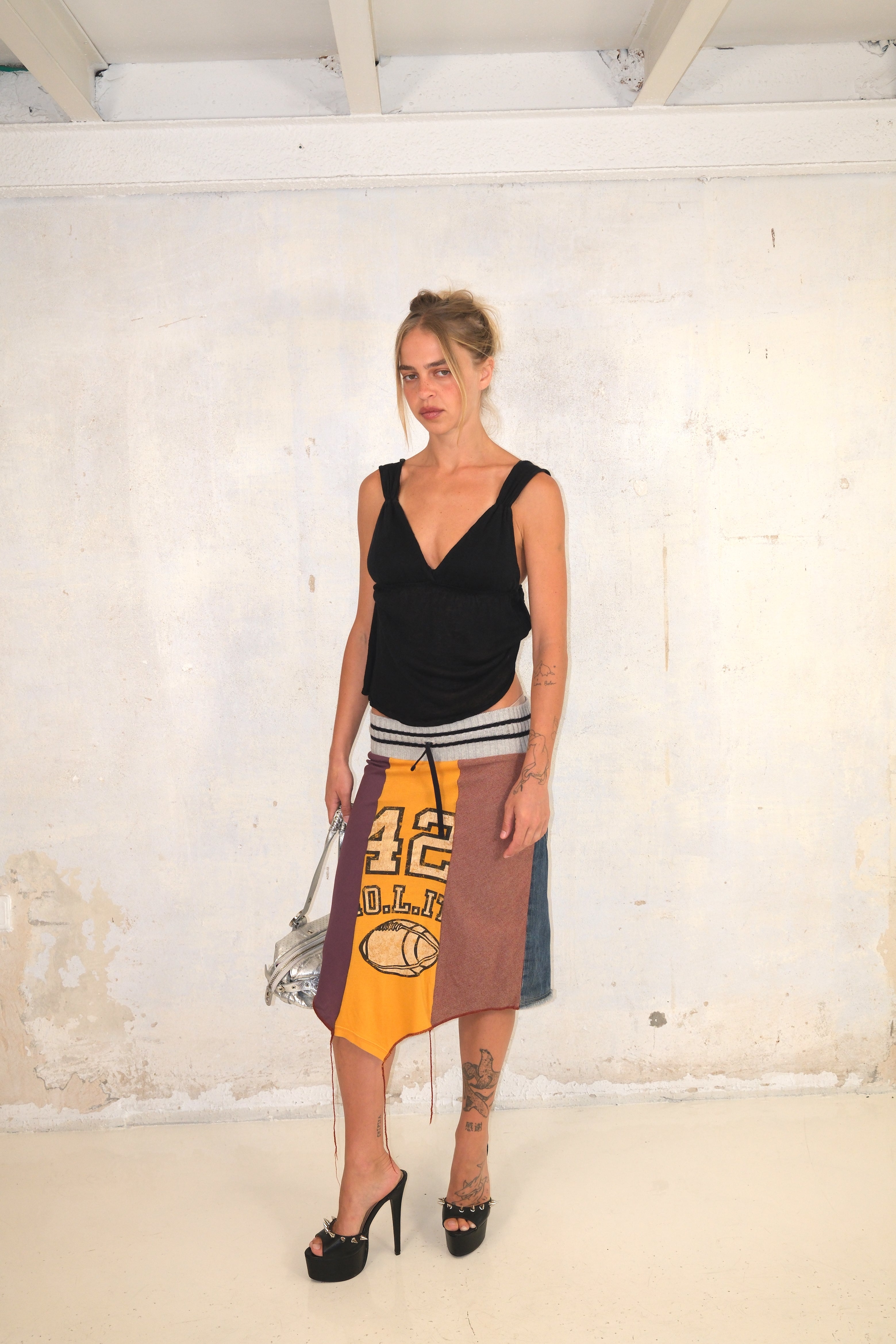 Sporty Midi Denim Skirt