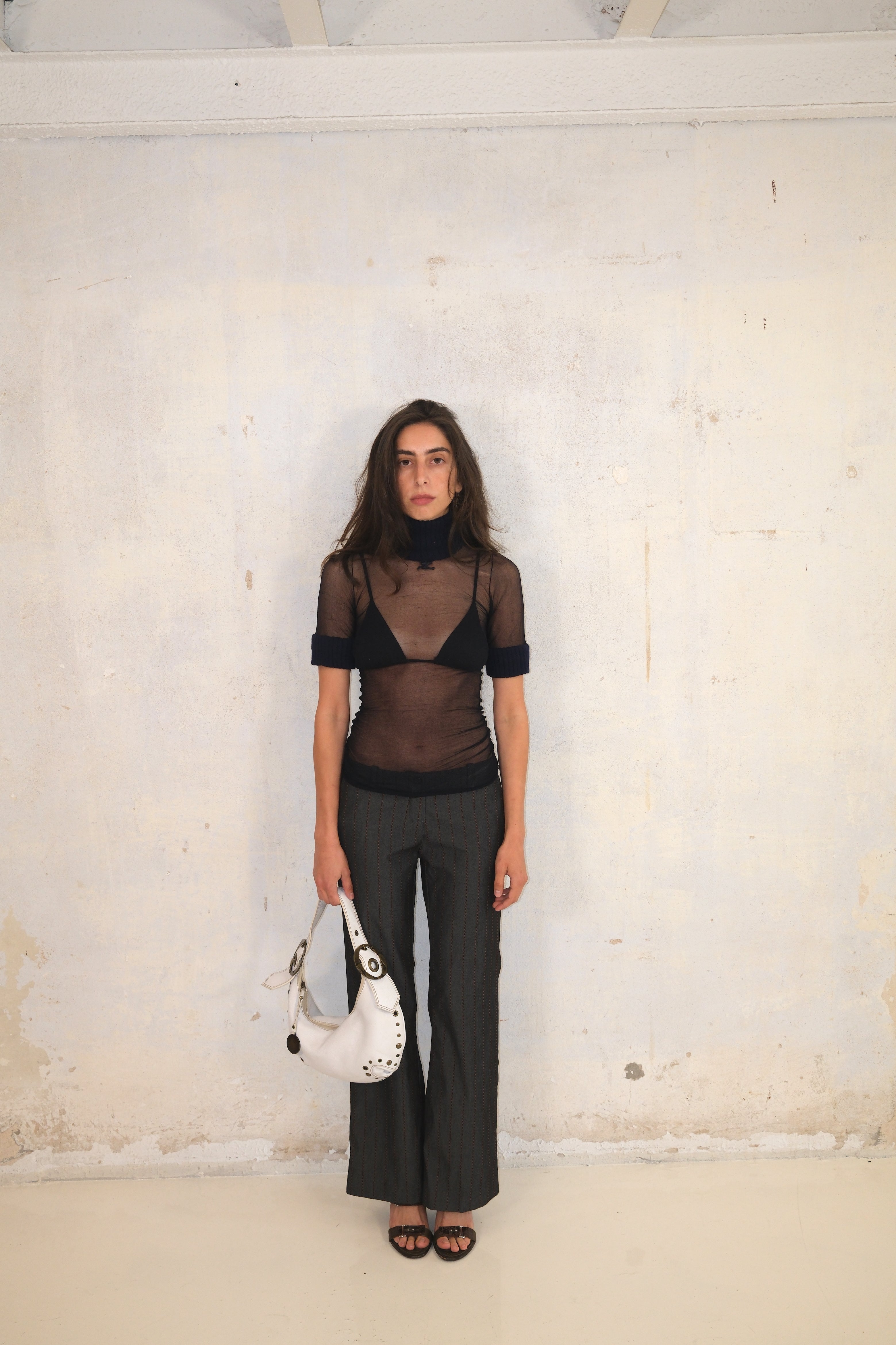 Black Sheer Courrèges top With Blue Turtleneck Top