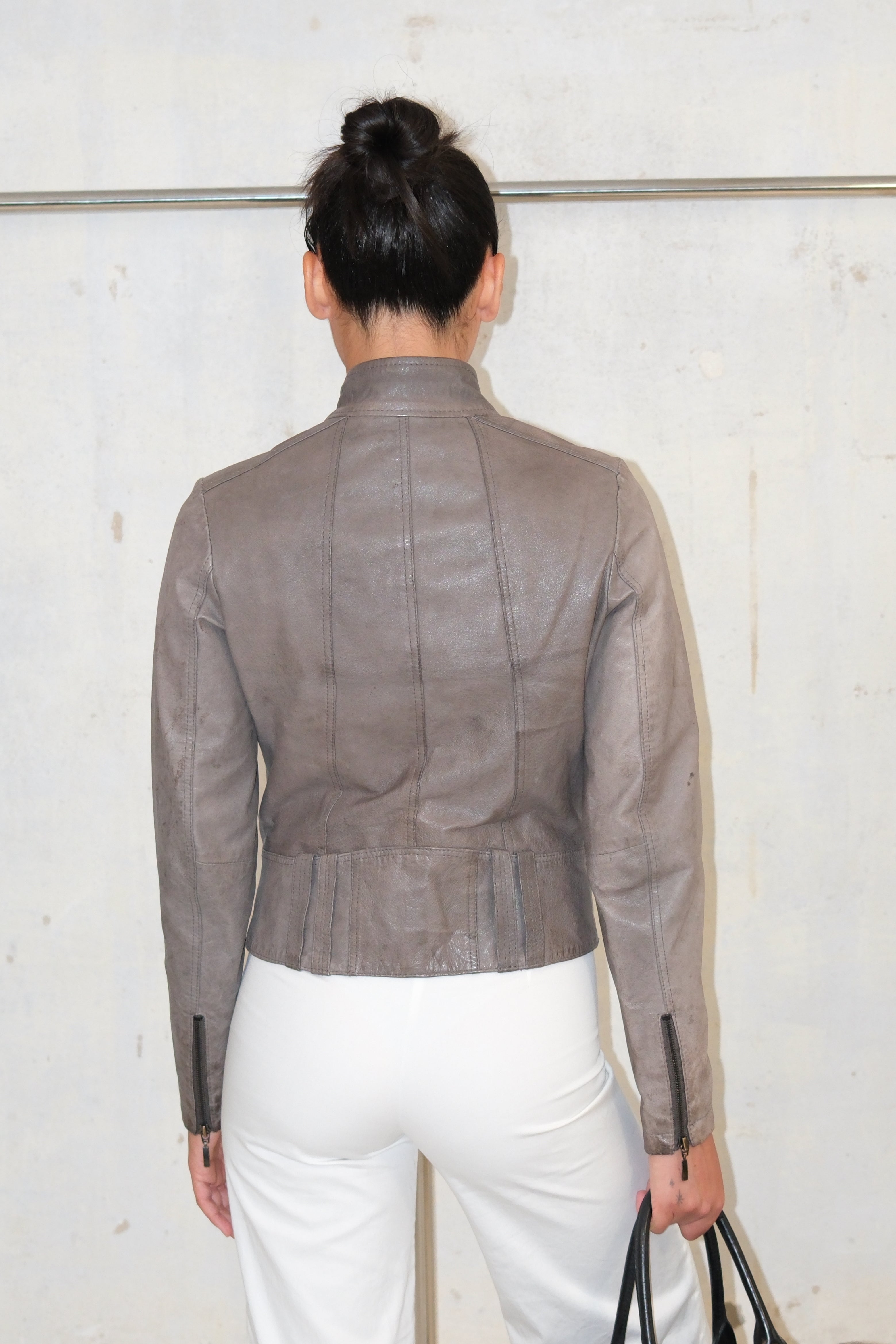 Gray Leather Jacket With Zippers
