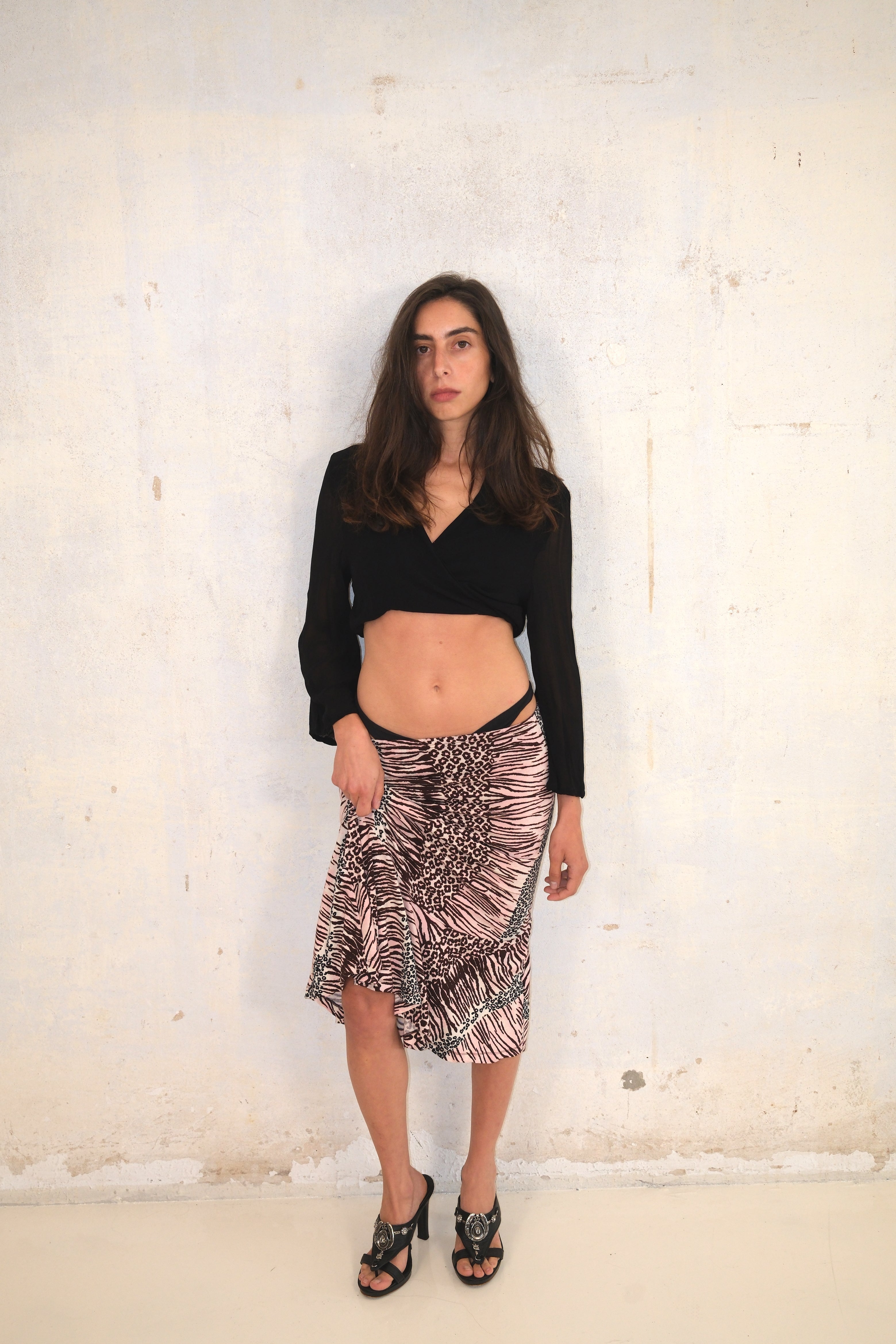 Low-Rise Midi Skirt With Animal Print