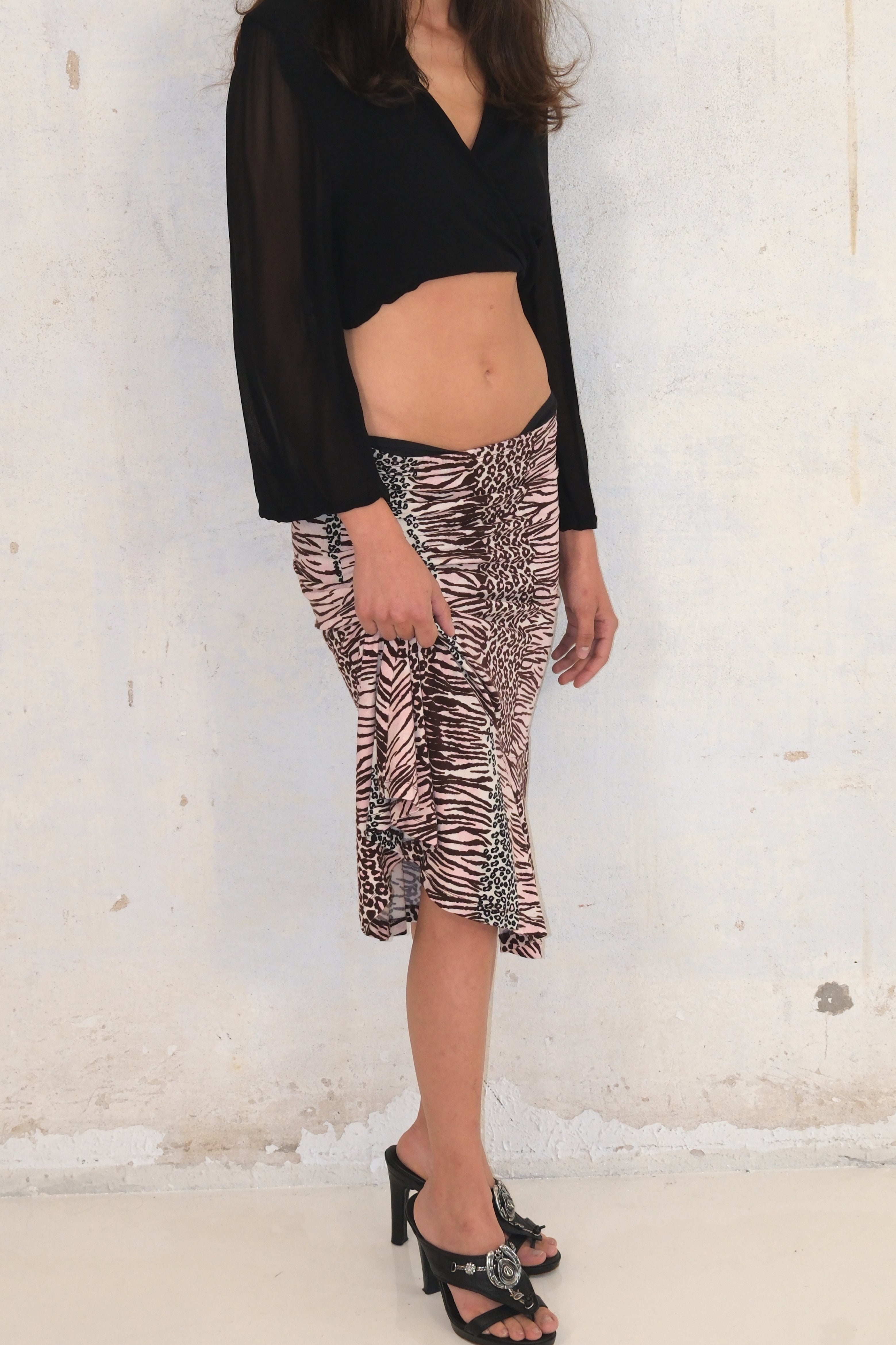 Low-Rise Midi Skirt With Animal Print