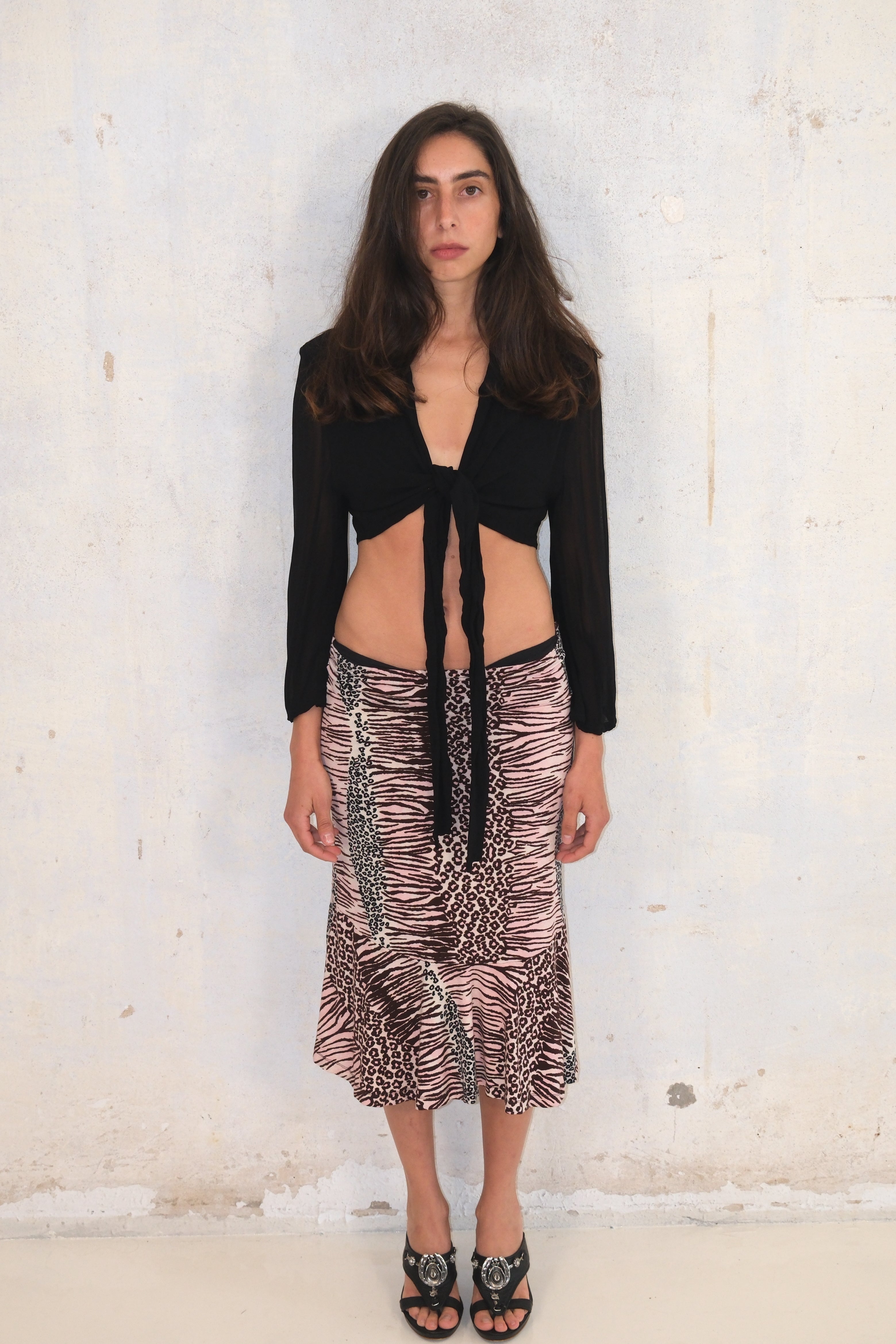 Low-Rise Midi Skirt With Animal Print