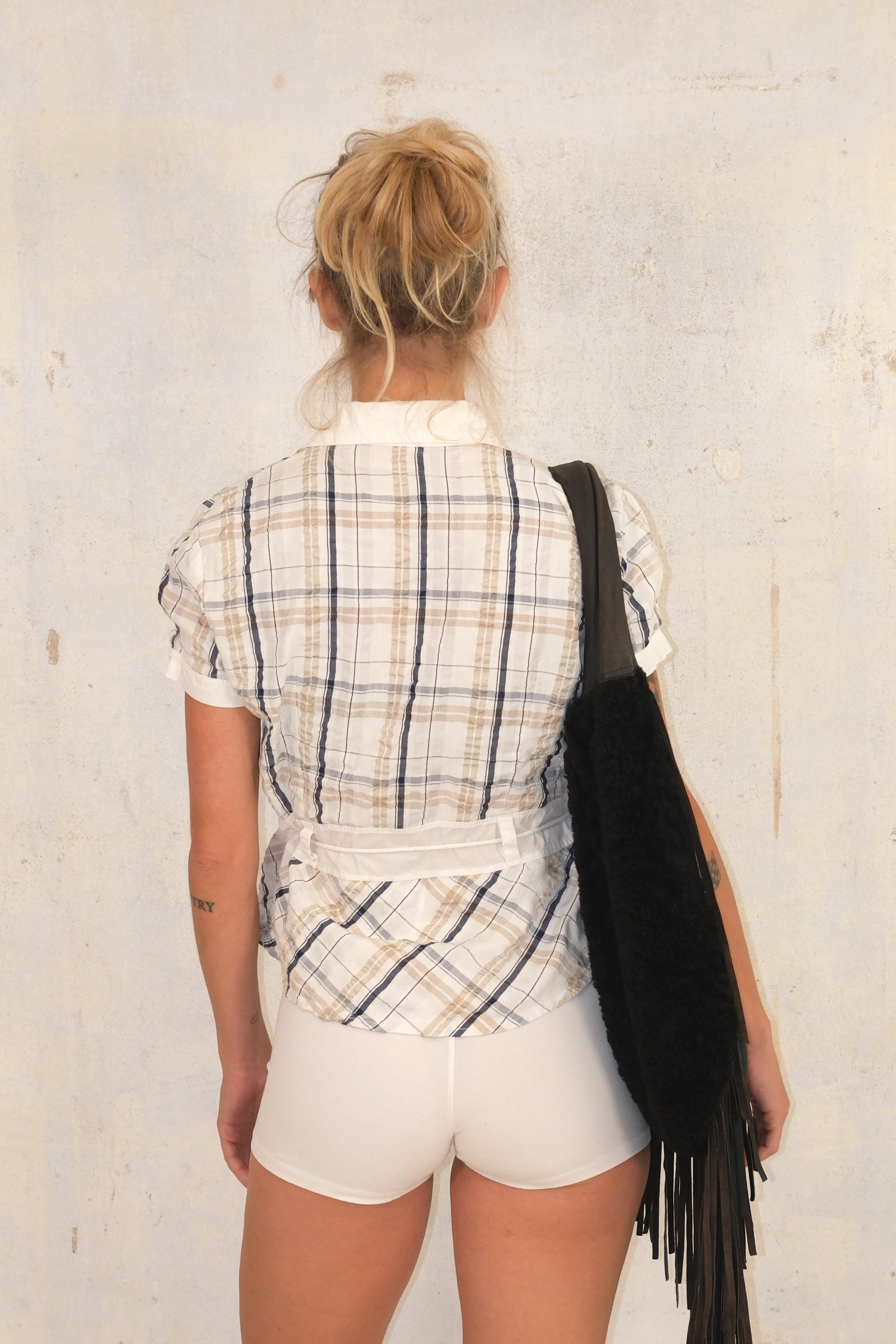 Cropped Plaid Button-Up Shirt