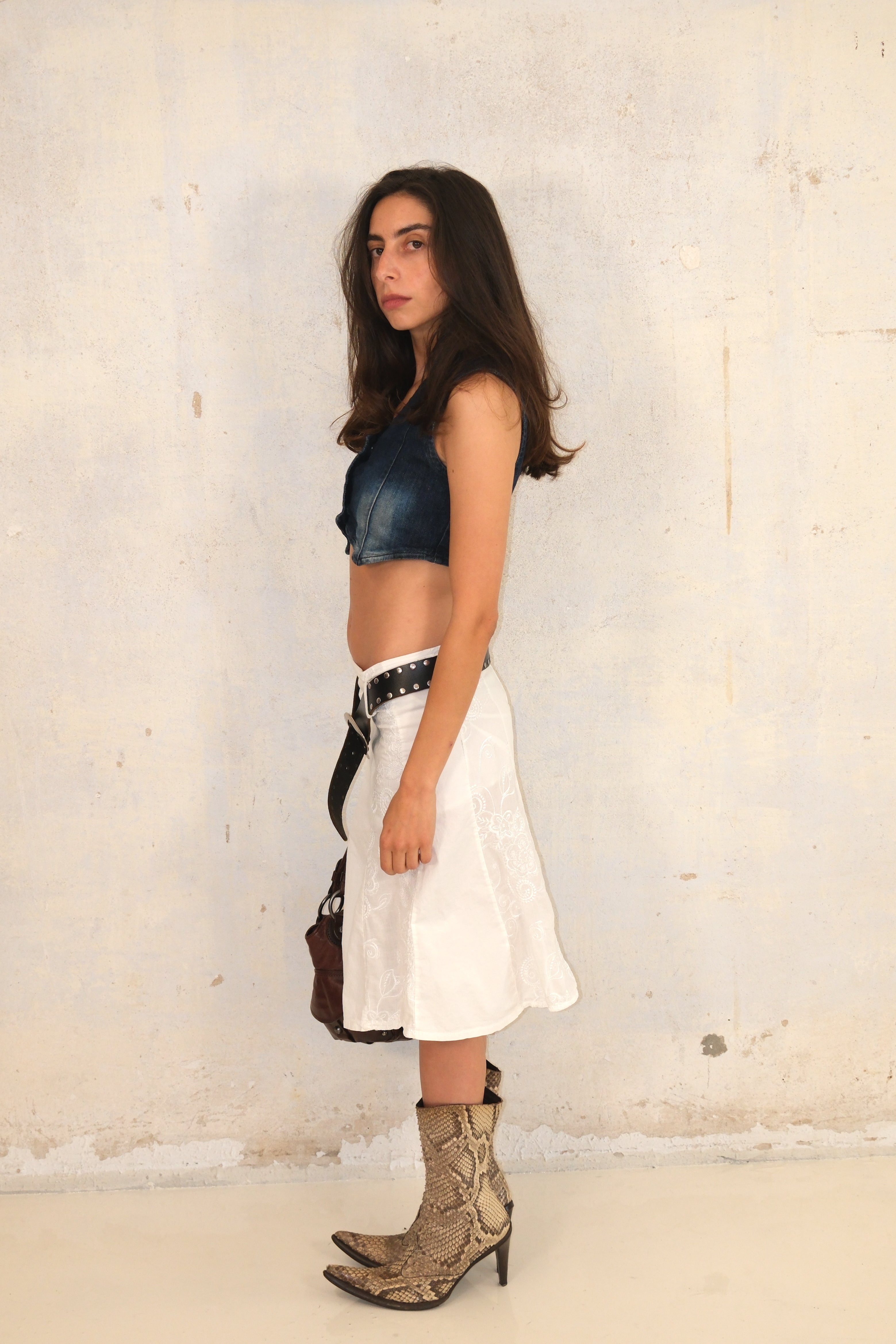 Low-Rise White Midi Skirt With Embellishments