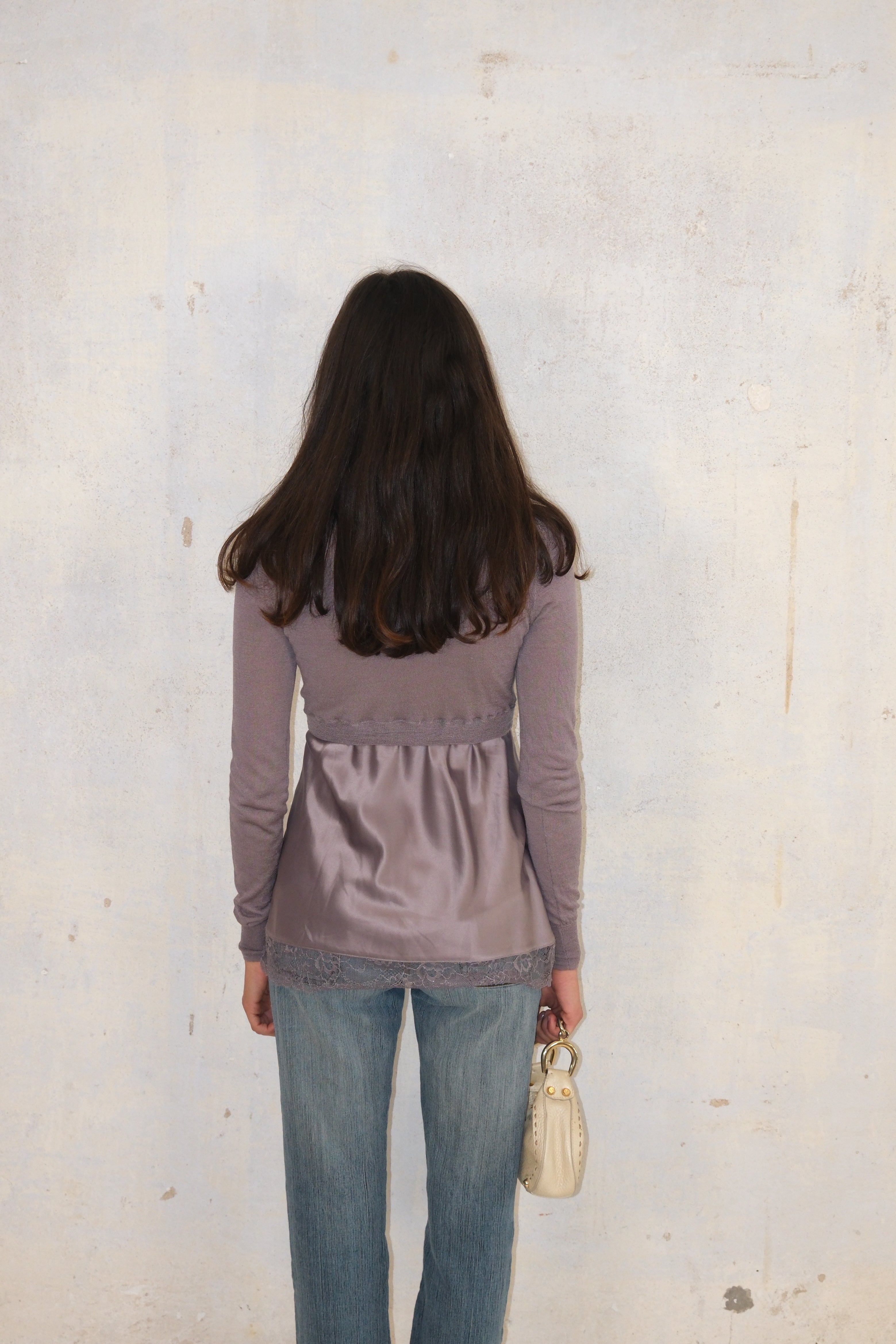 Liu JO Sheer Lilac Long Sleeve Shirt With Lace Trim