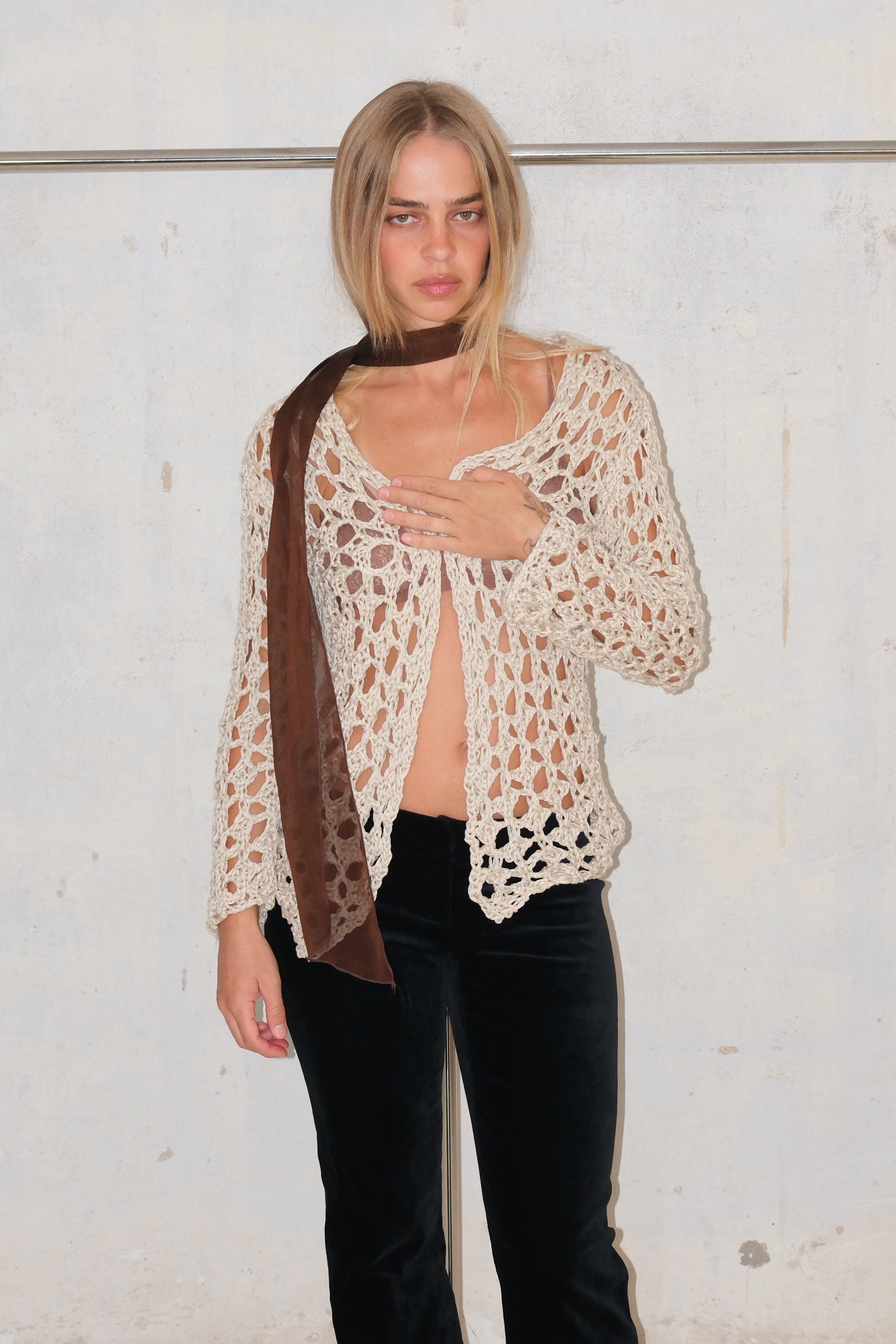 CROCHET CREAM CARDIGAN (CAN BE BOTH SIDES)