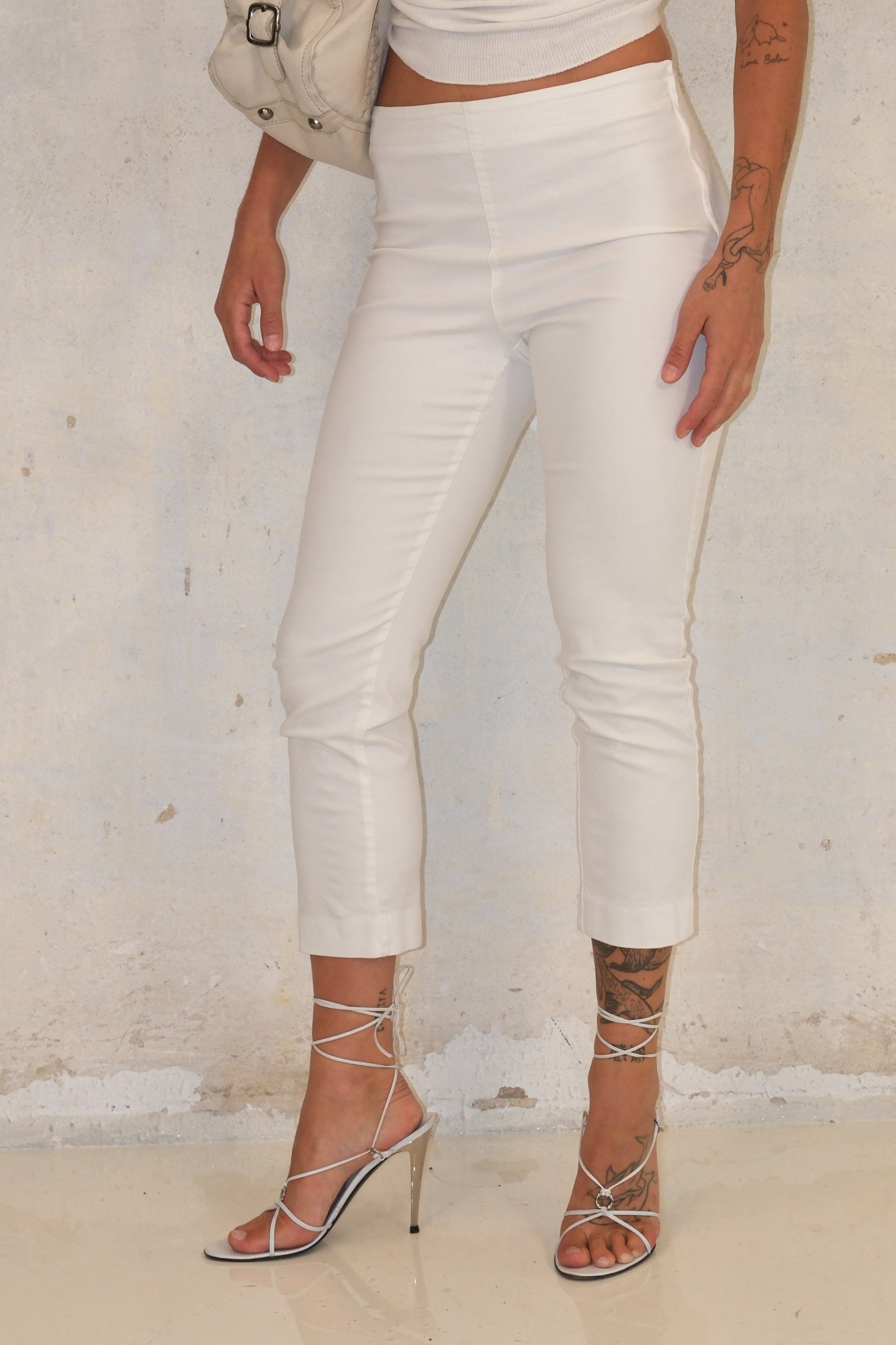 Lacoste White Low-Rise Fitted Midi Pants Size 38
