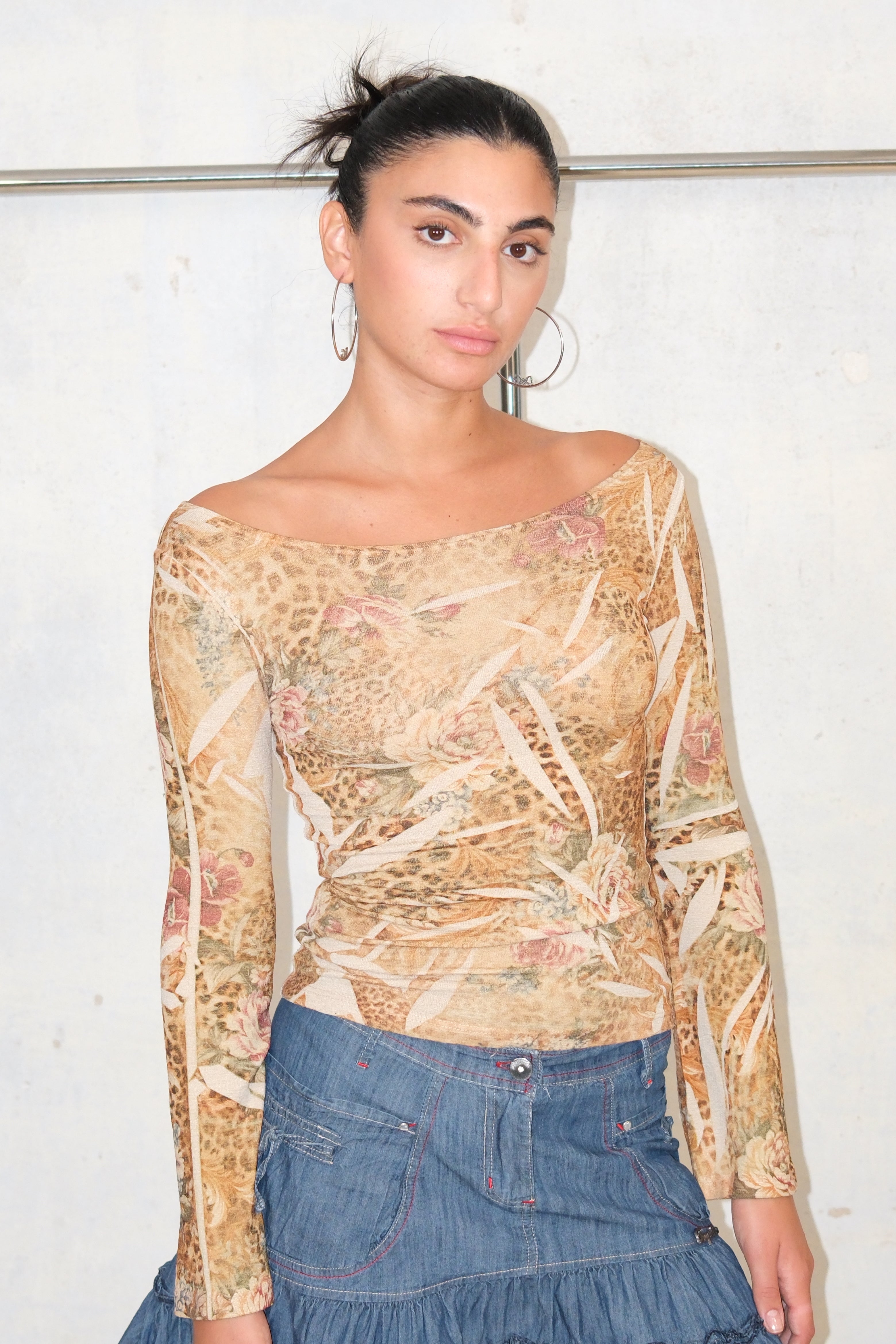 Leopard & Flowers Printed Long Sleeve Top