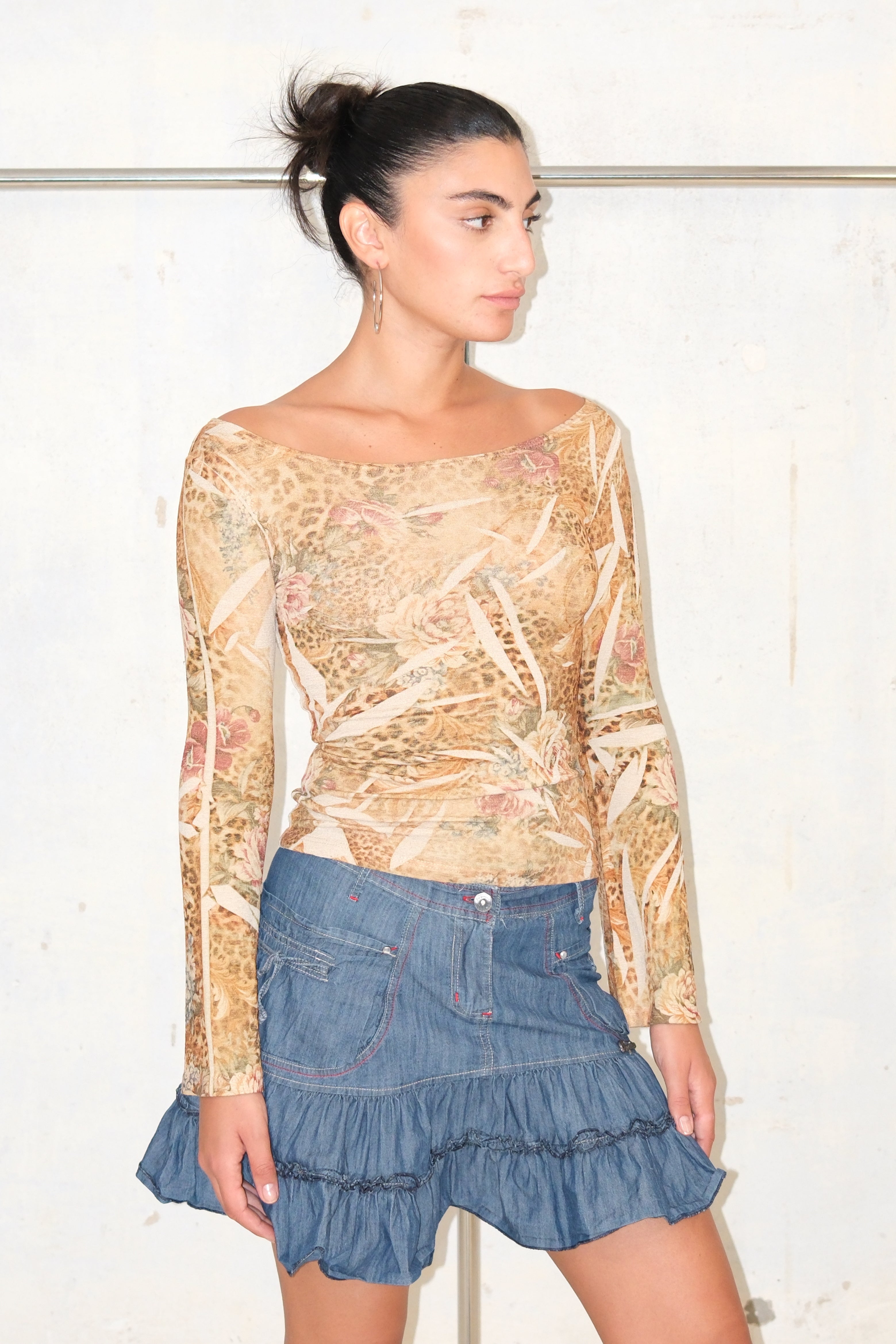 Leopard & Flowers Printed Long Sleeve Top