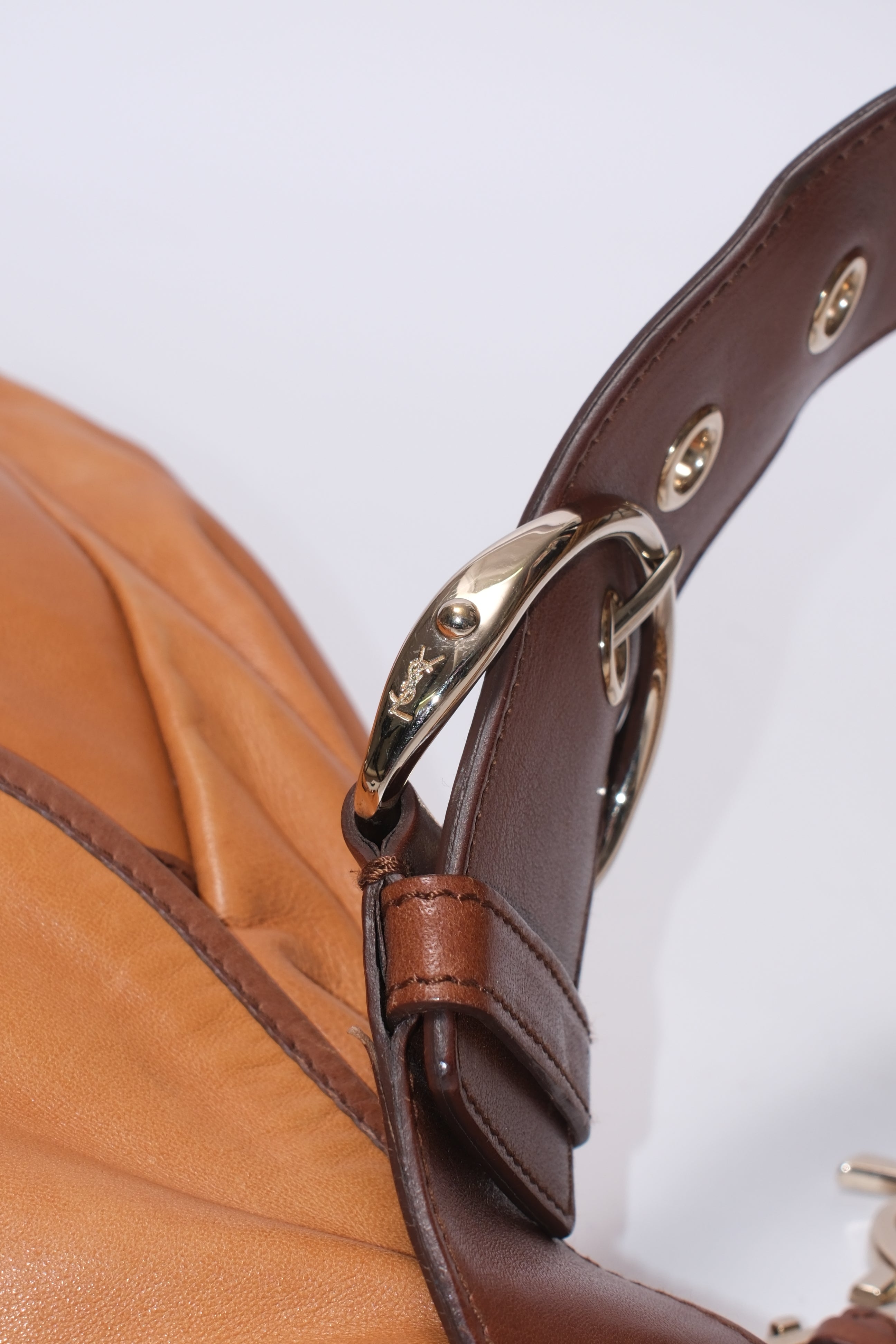 YSL long strap crossbody leather bag with straw strap and gold metals