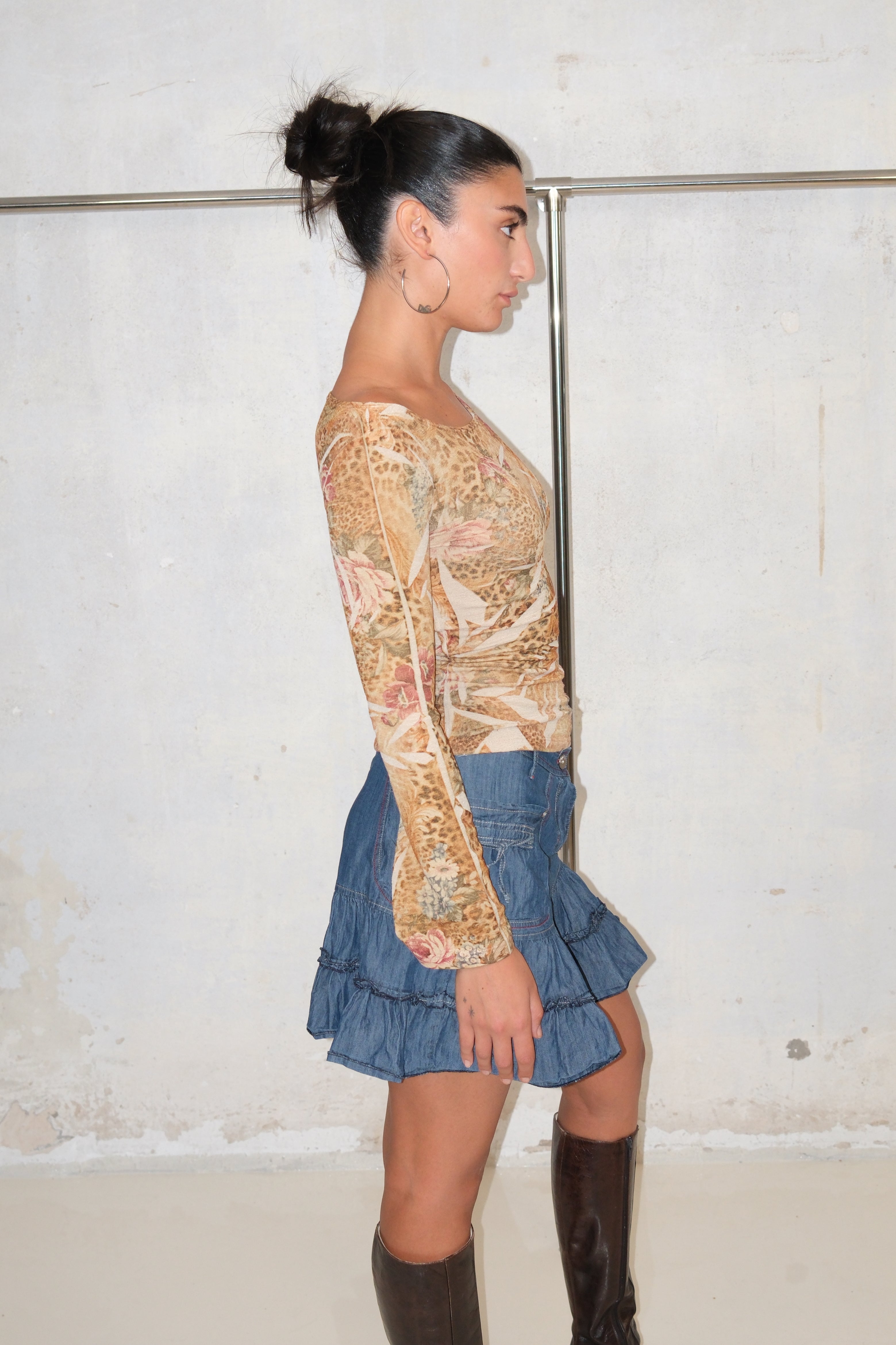 Leopard & Flowers Printed Long Sleeve Top