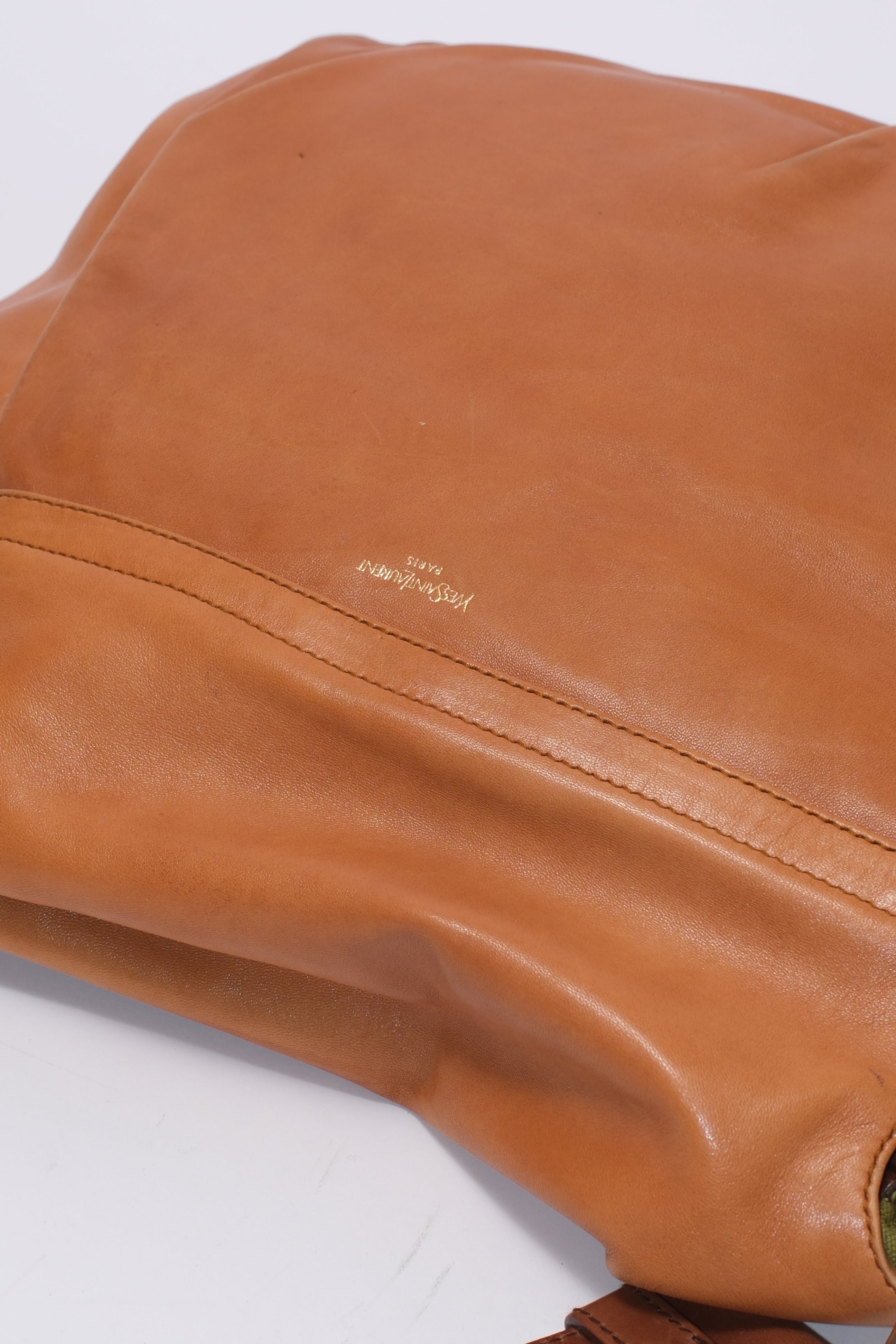 YSL long strap crossbody leather bag with straw strap and gold metals