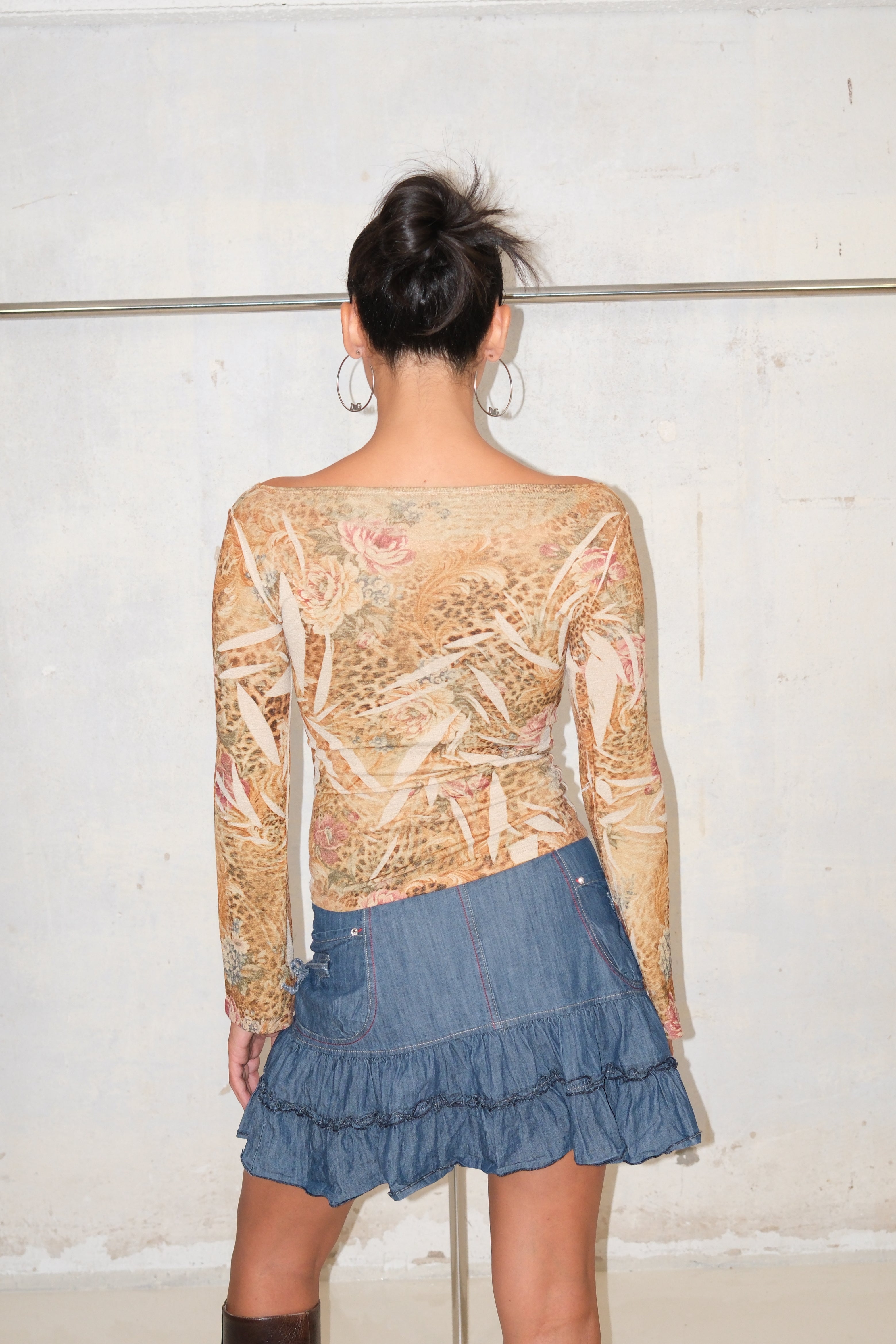 Leopard & Flowers Printed Long Sleeve Top