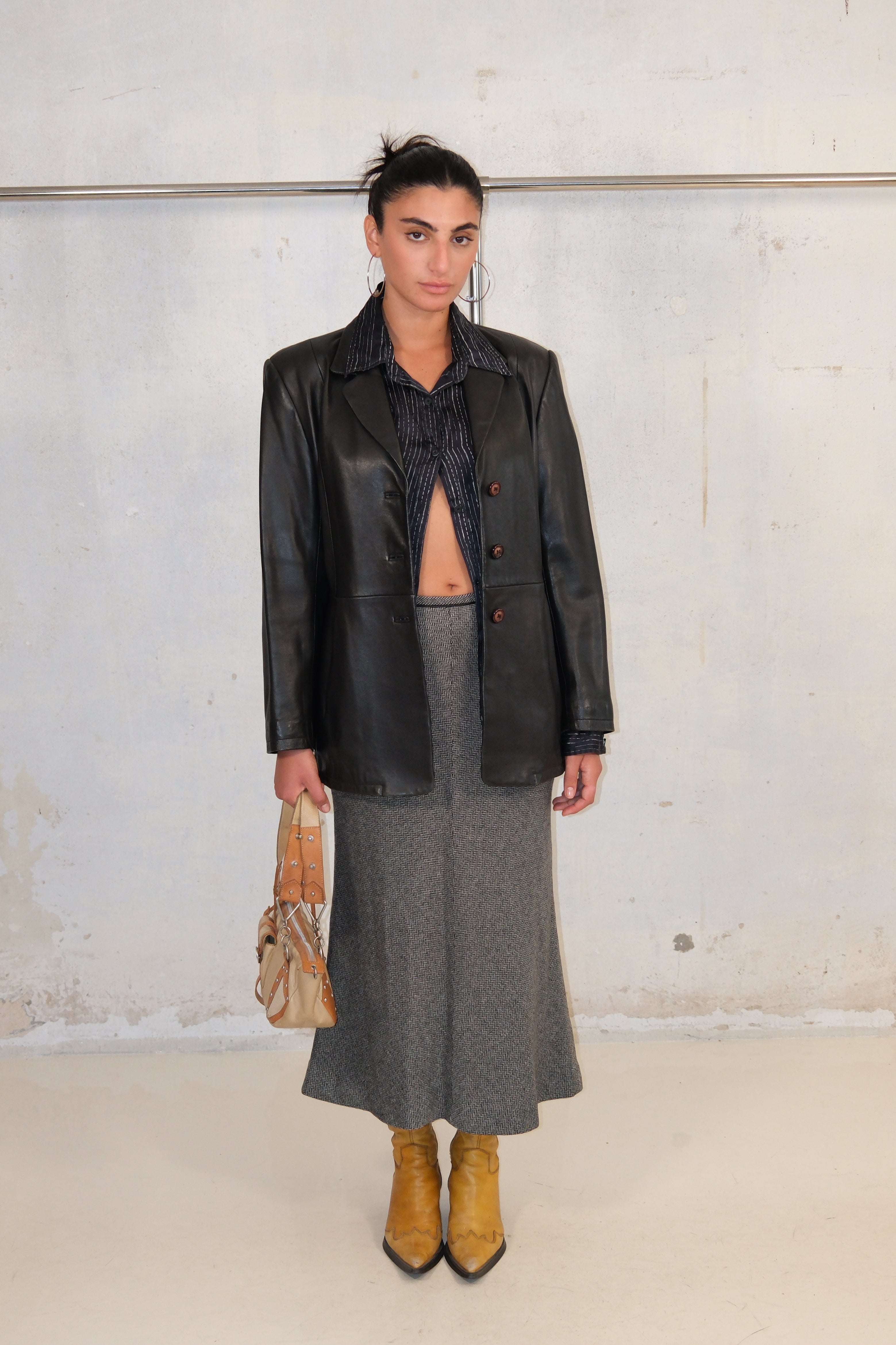 Black Boxy Leather Jackets With Buttons