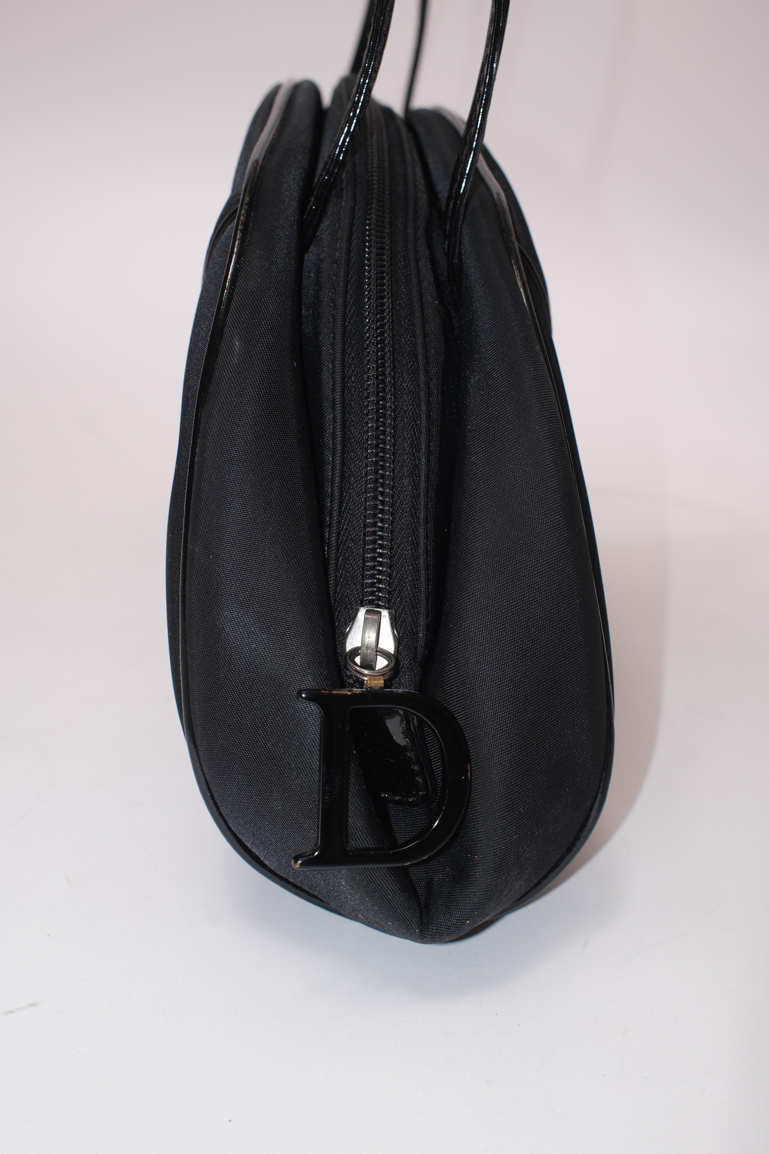 Christian Dior nylon and leather shoulder bag with D opener logo