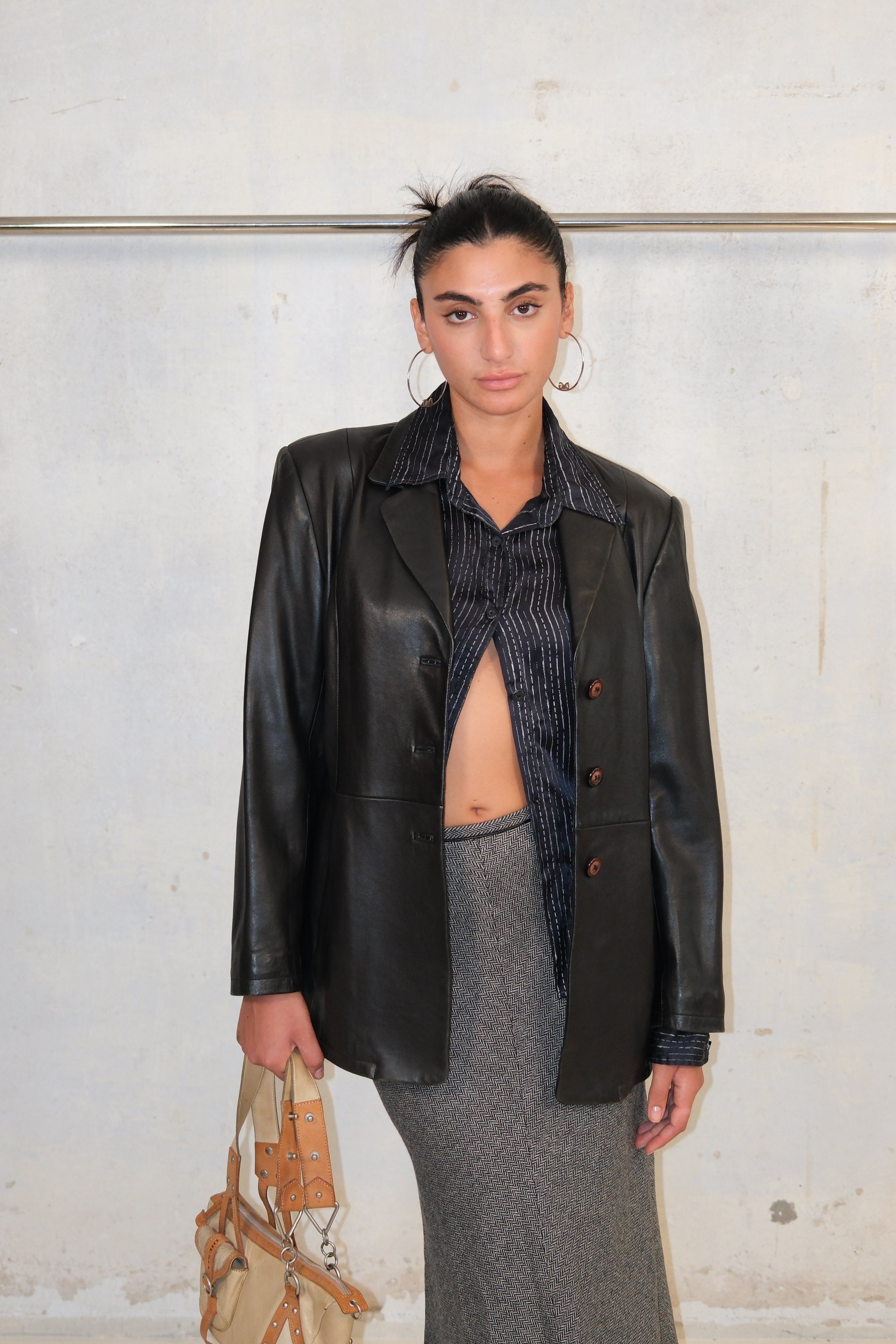 Black Boxy Leather Jackets With Buttons