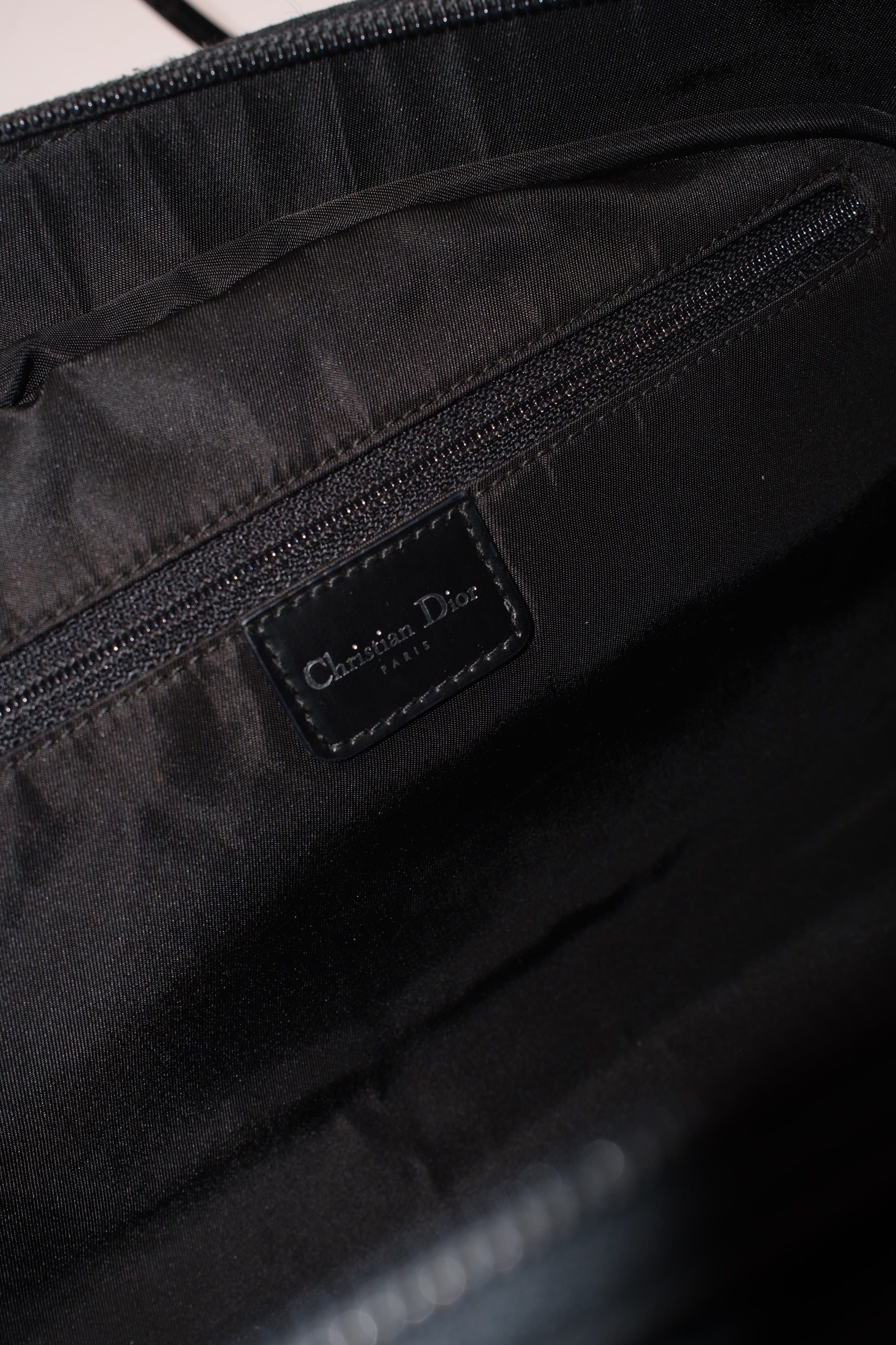 Christian Dior nylon and leather shoulder bag with D opener logo