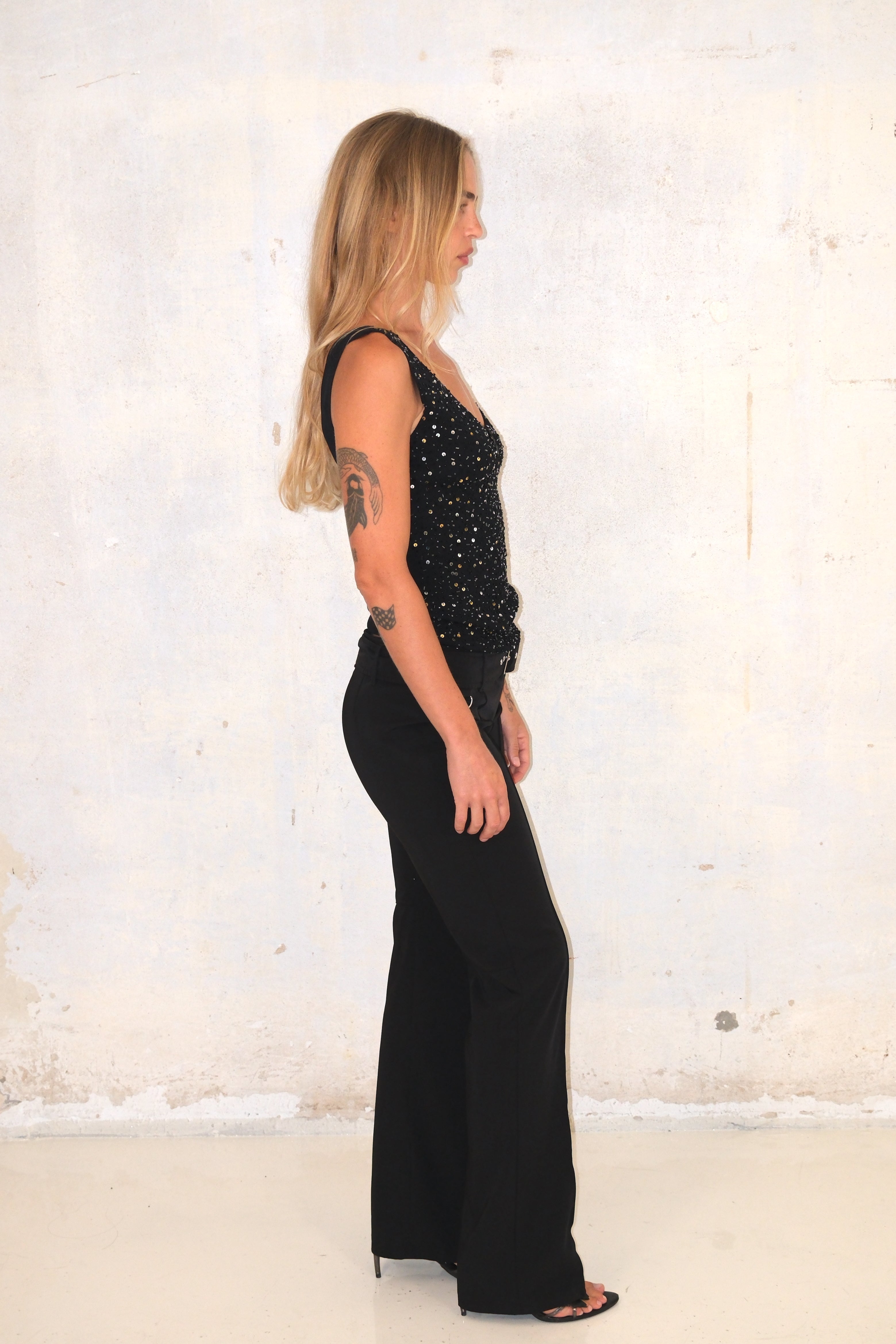 Black Low-Rise Pants With Belt And Buckle Size 37