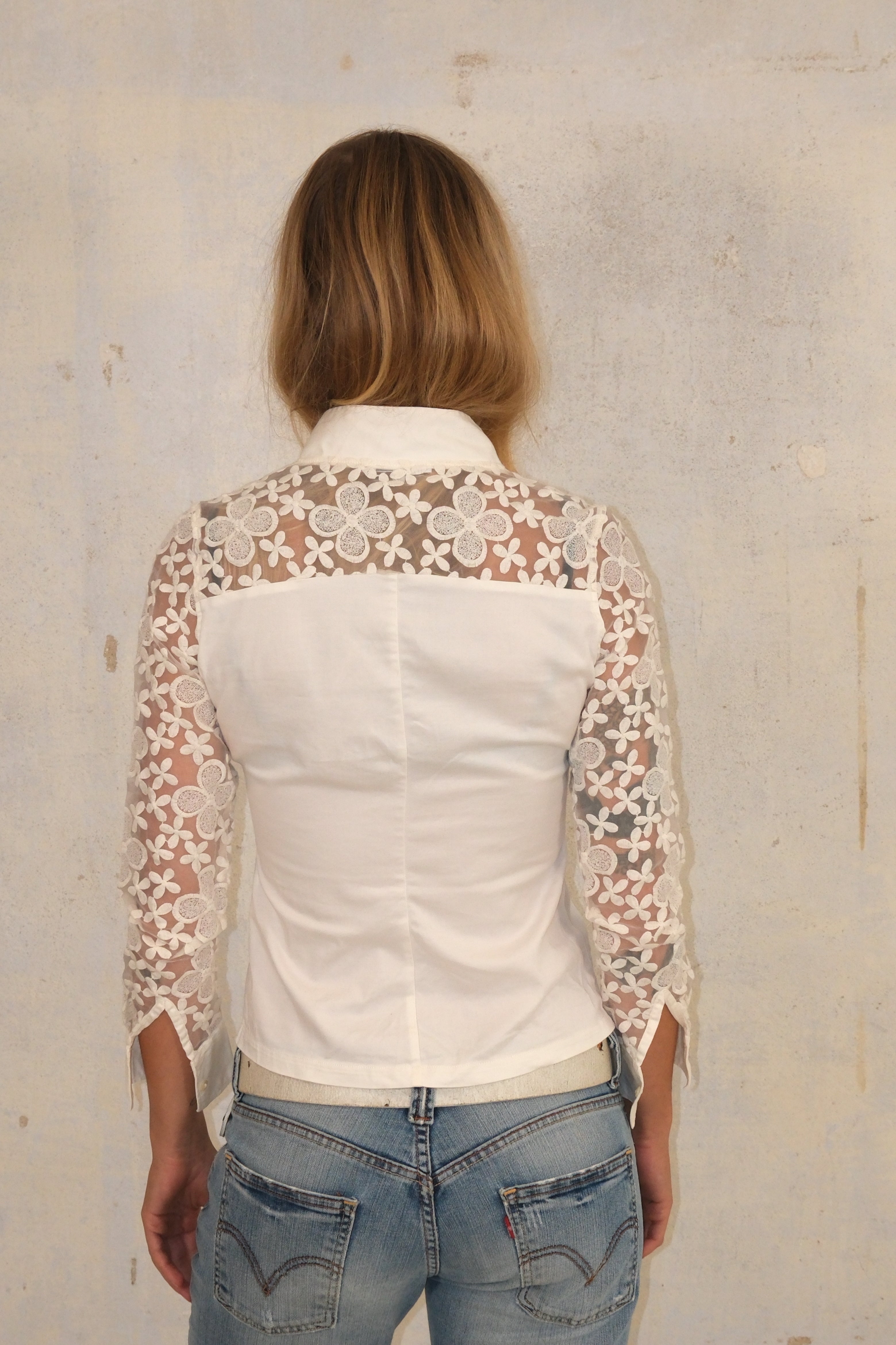 Button-Up Shirt With Sheer Sleeves And Print