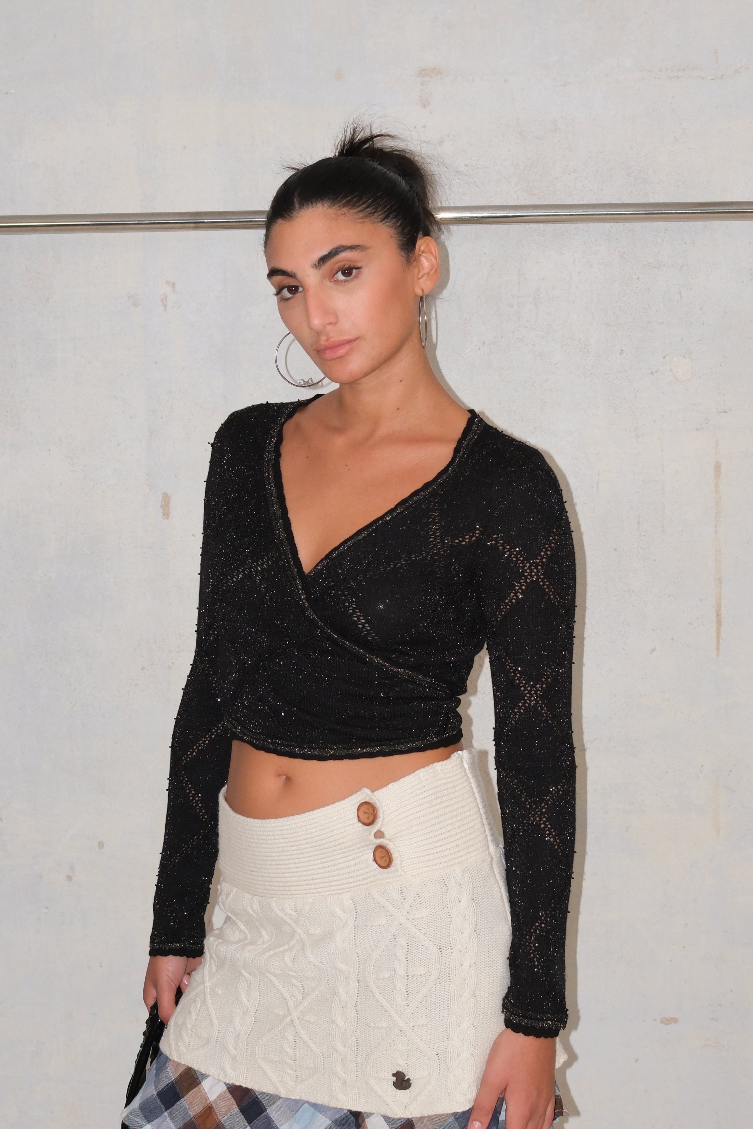 Sequin Tie-Front Shiny Cardigan Top