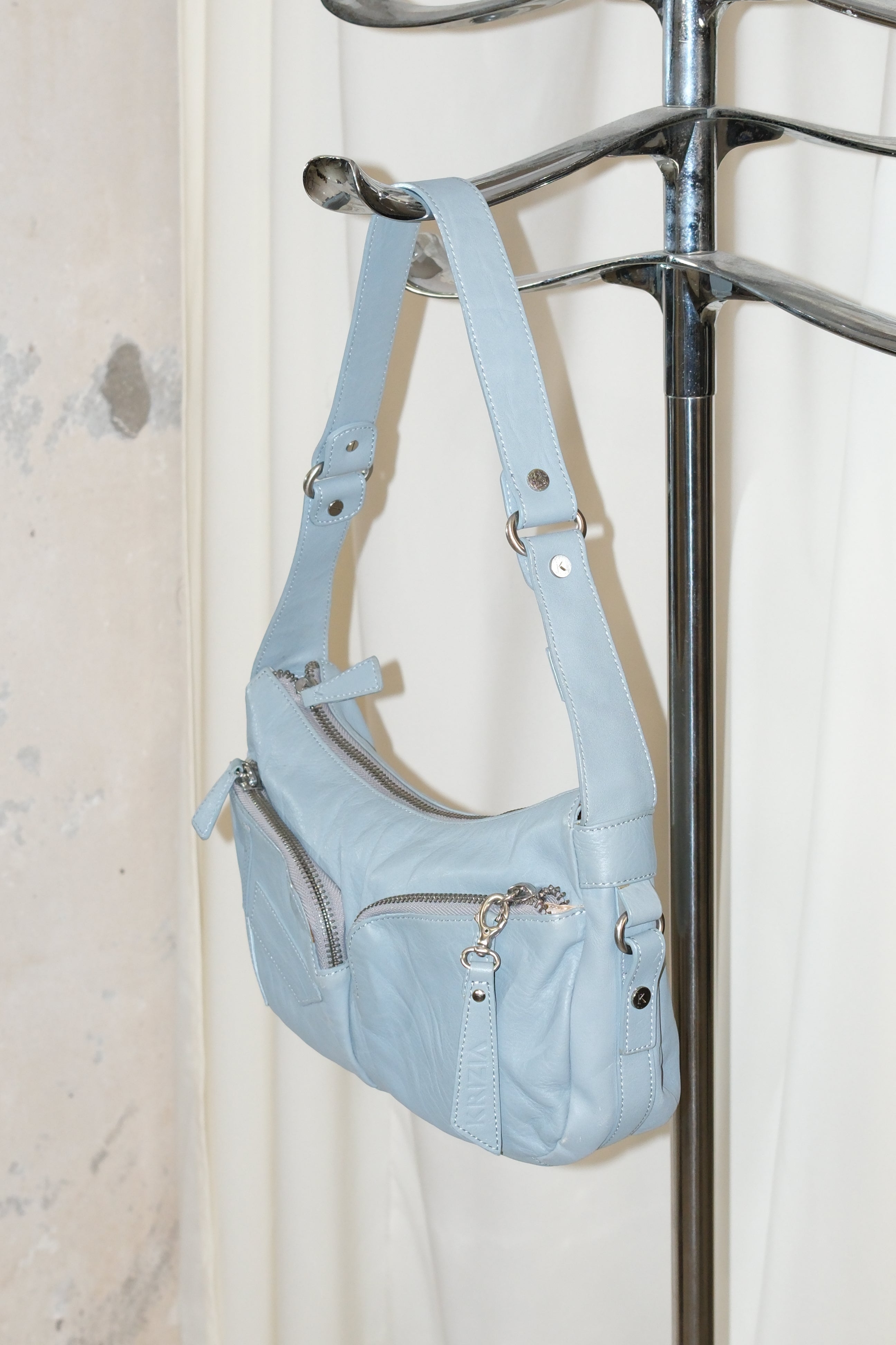 krizia cloud baby blue leather bag