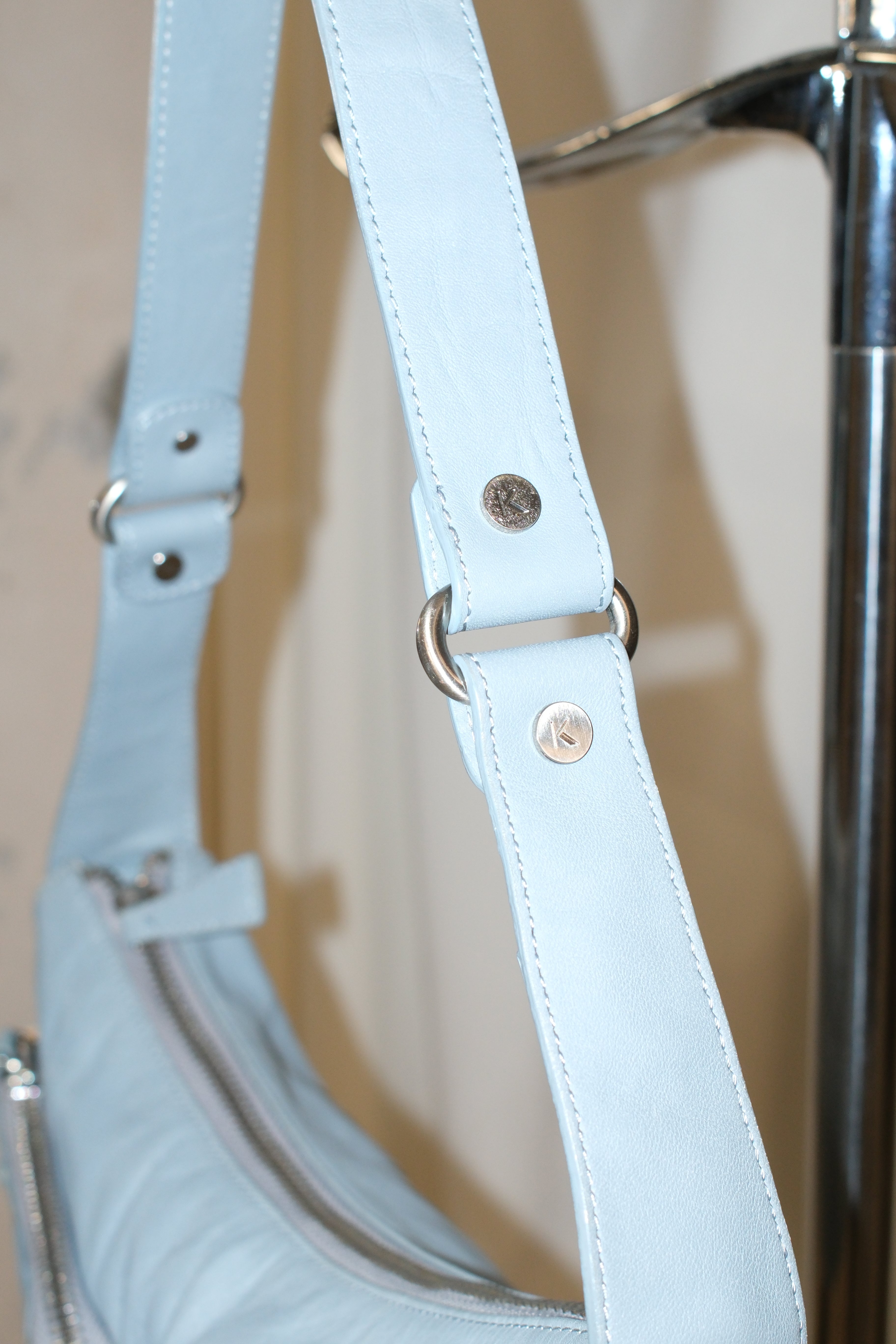 krizia cloud baby blue leather bag