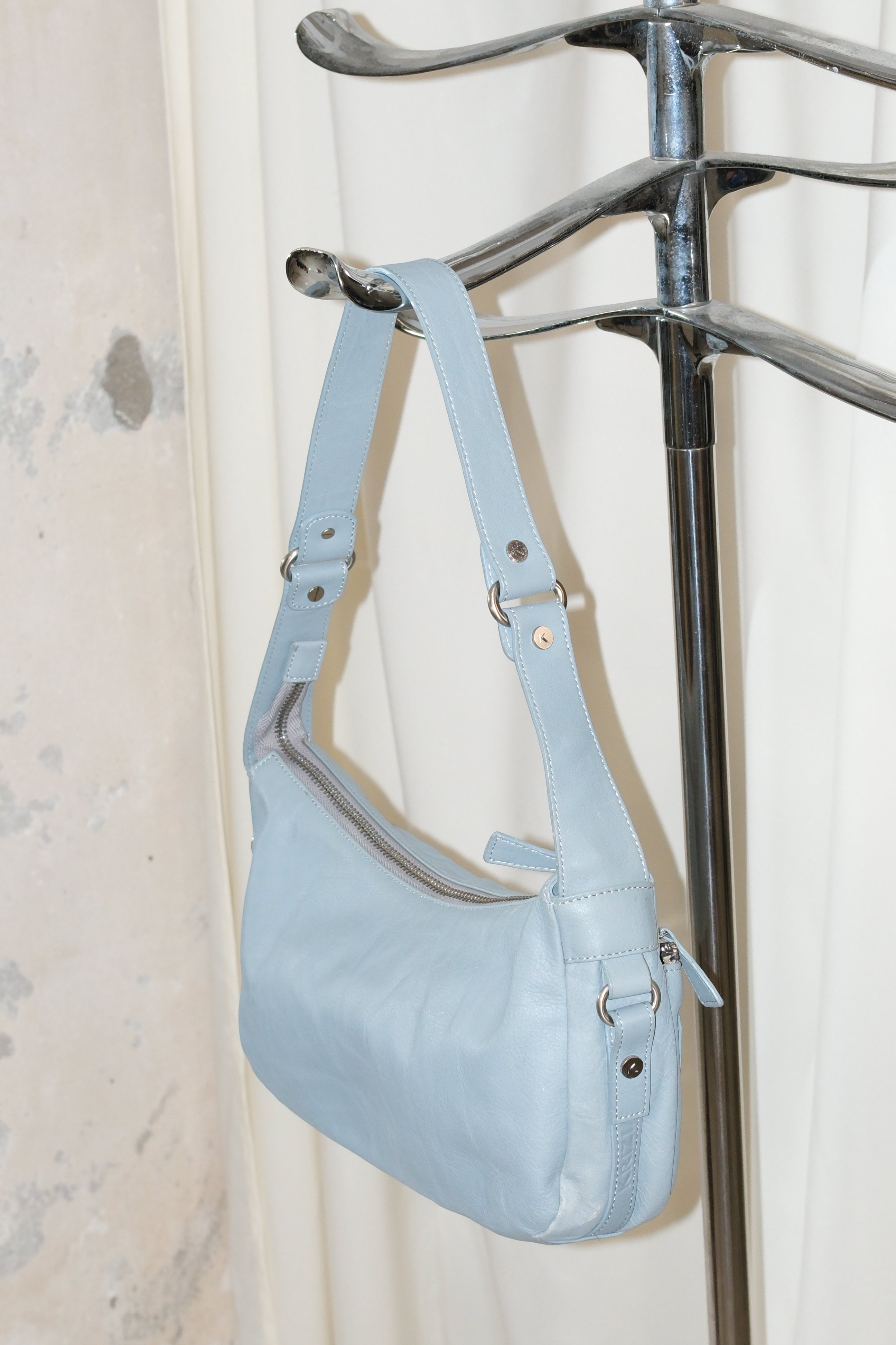 krizia cloud baby blue leather bag
