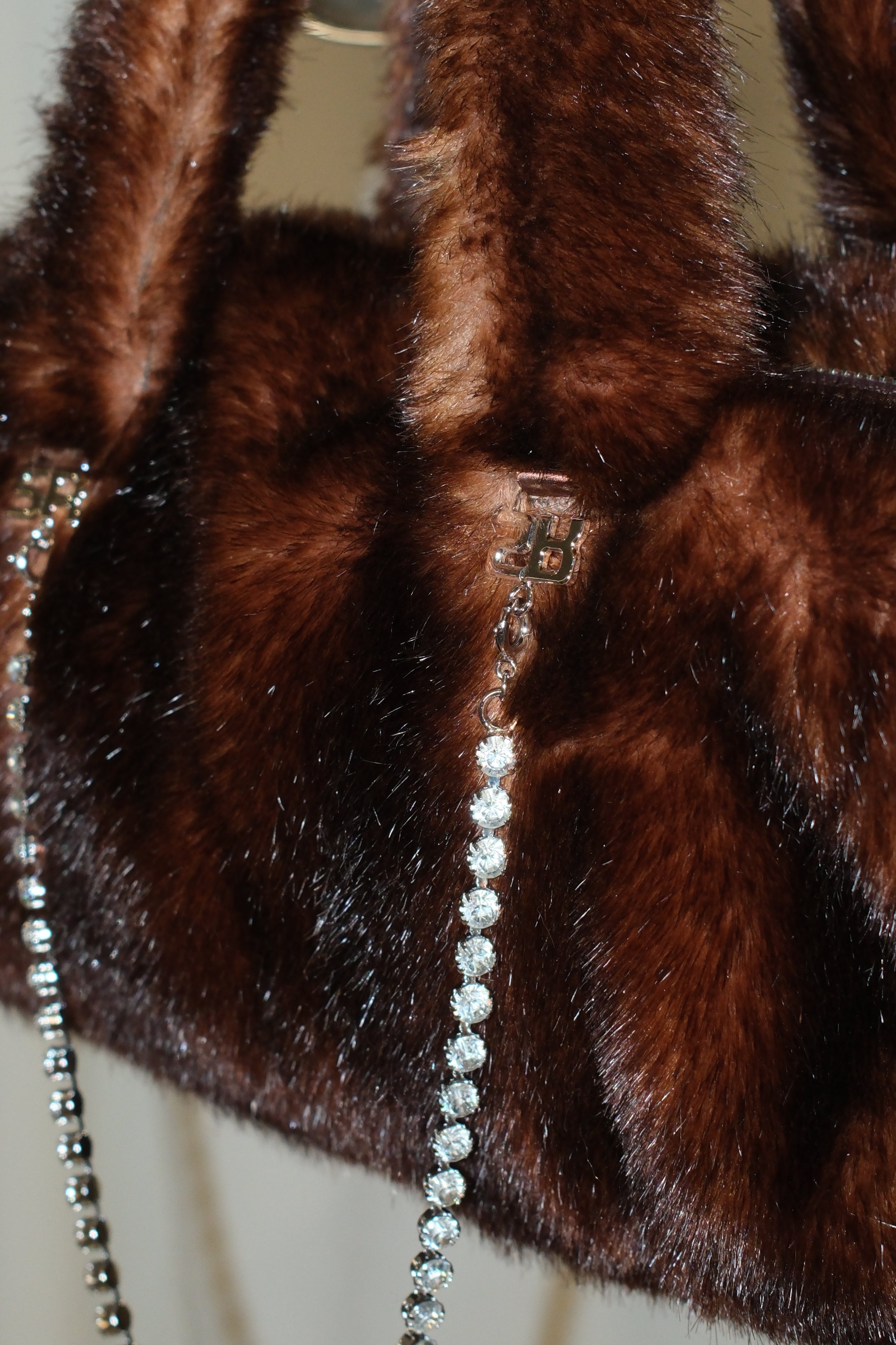SONIA RYKIEL FAUX FUR BAG WITH CRYSTAL CHAIN