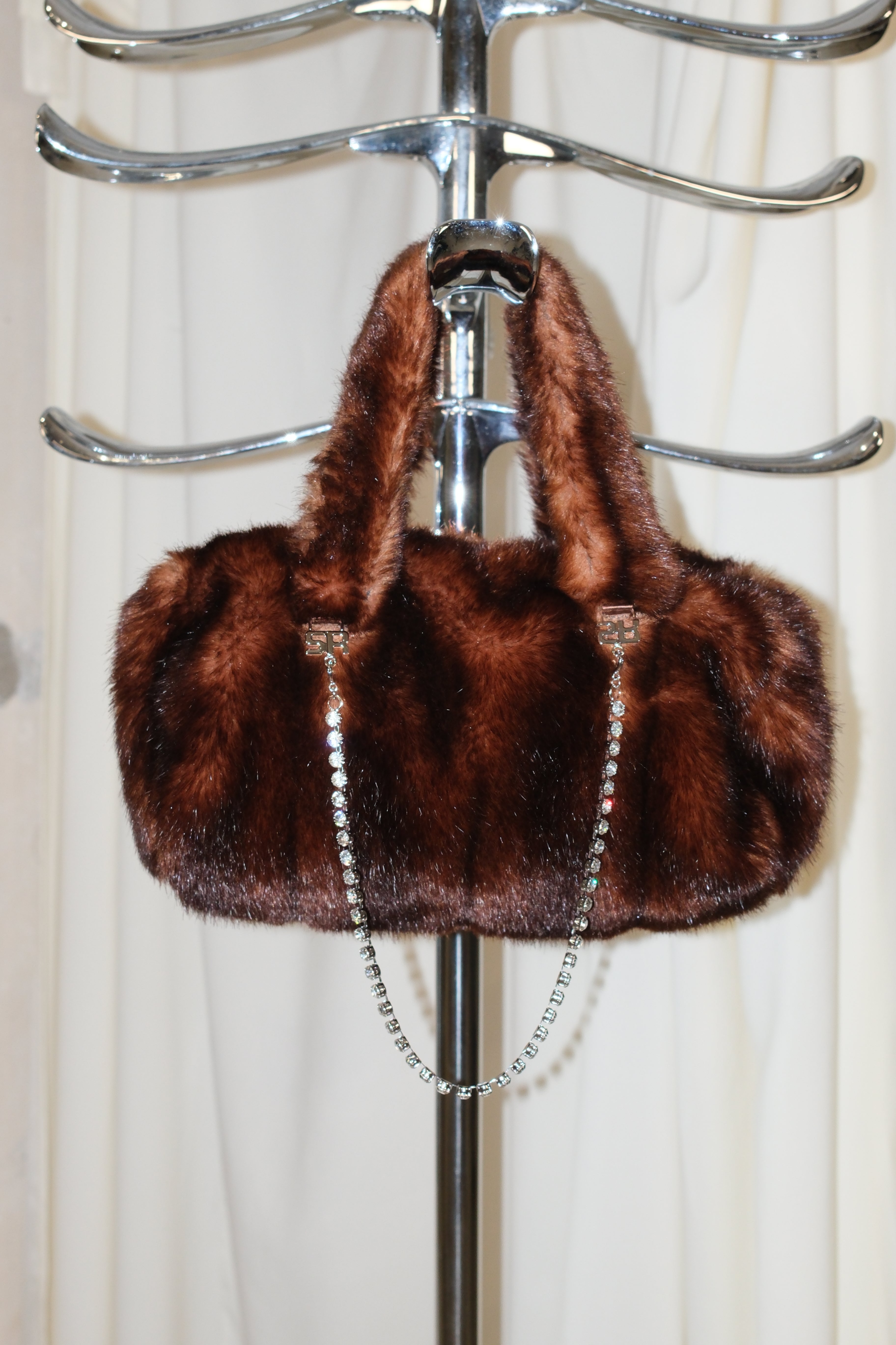 SONIA RYKIEL FAUX FUR BAG WITH CRYSTAL CHAIN