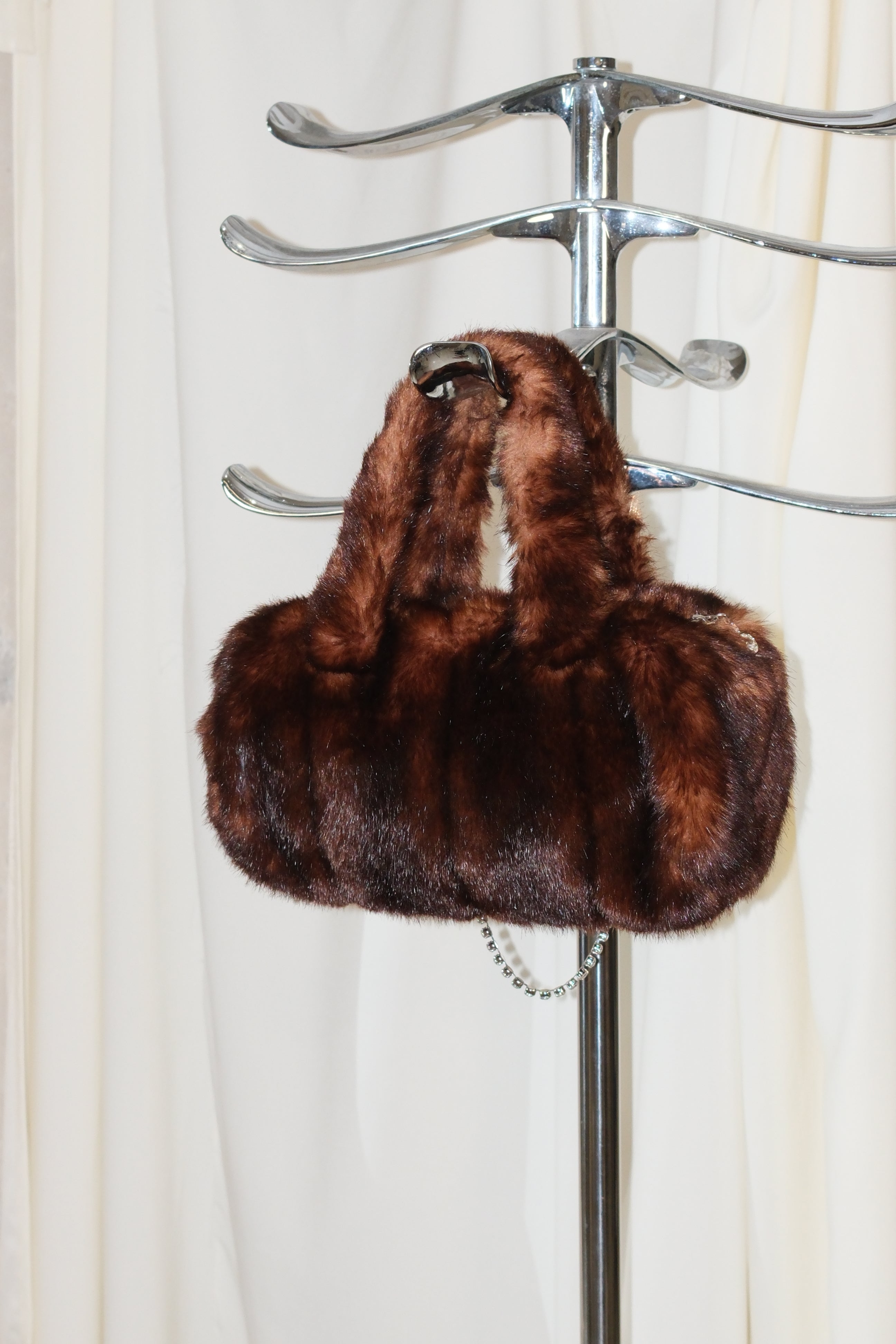 SONIA RYKIEL FAUX FUR BAG WITH CRYSTAL CHAIN