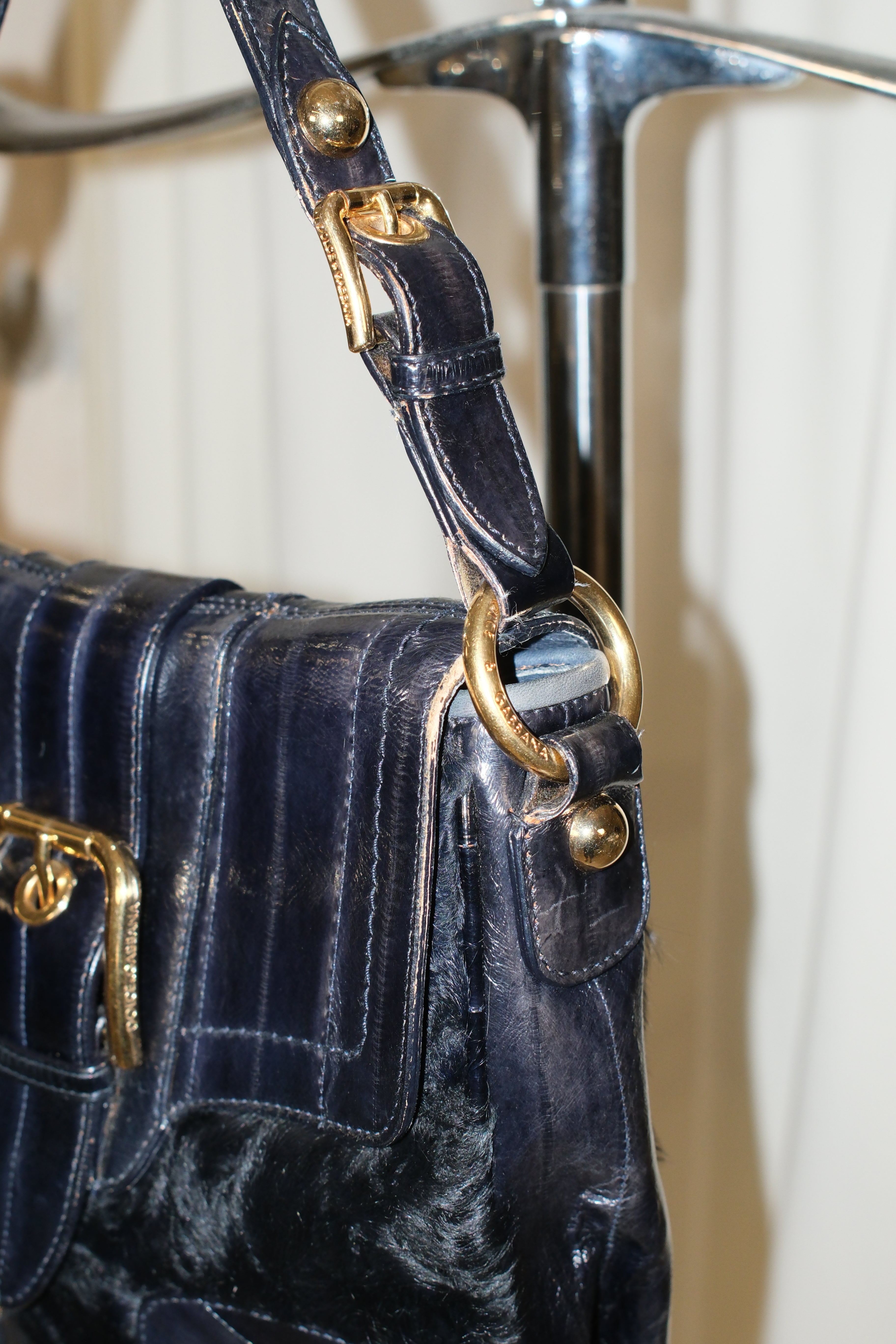 2004 DOLCE GABBANA LEATHER AND FUR SHOULDER BAG