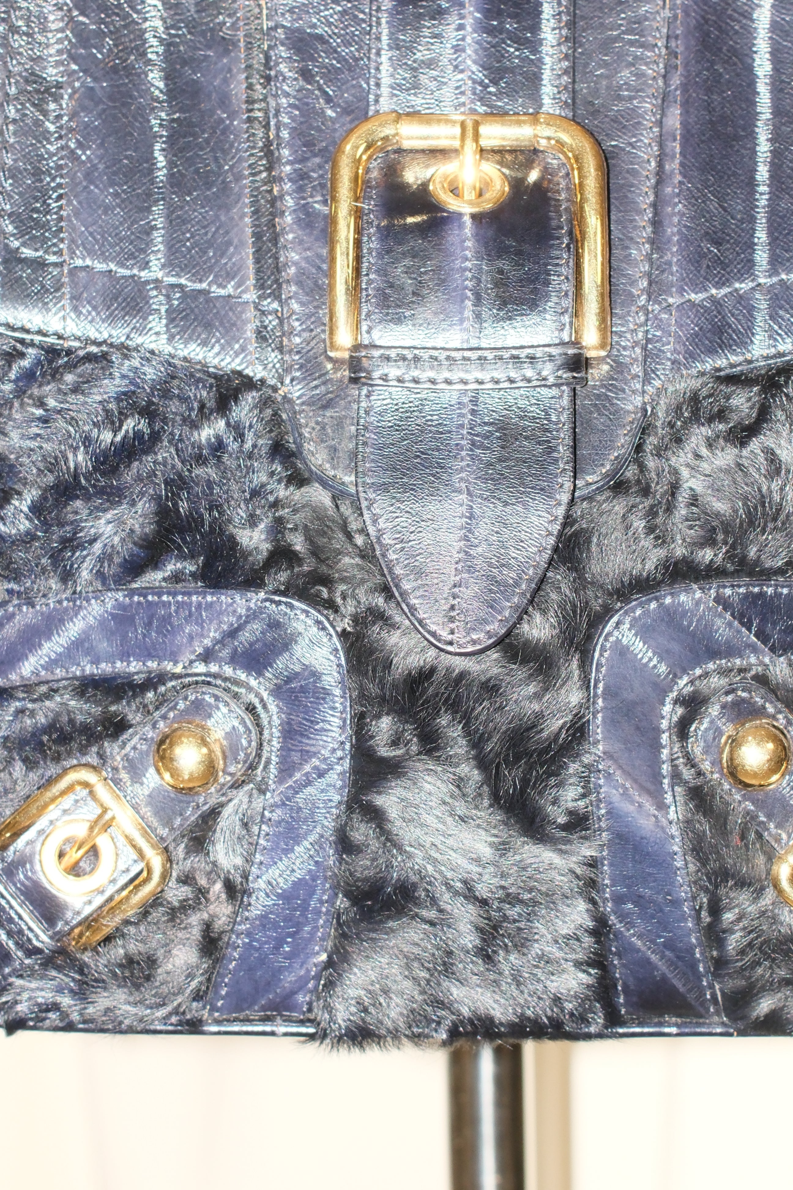 2004 DOLCE GABBANA LEATHER AND FUR SHOULDER BAG