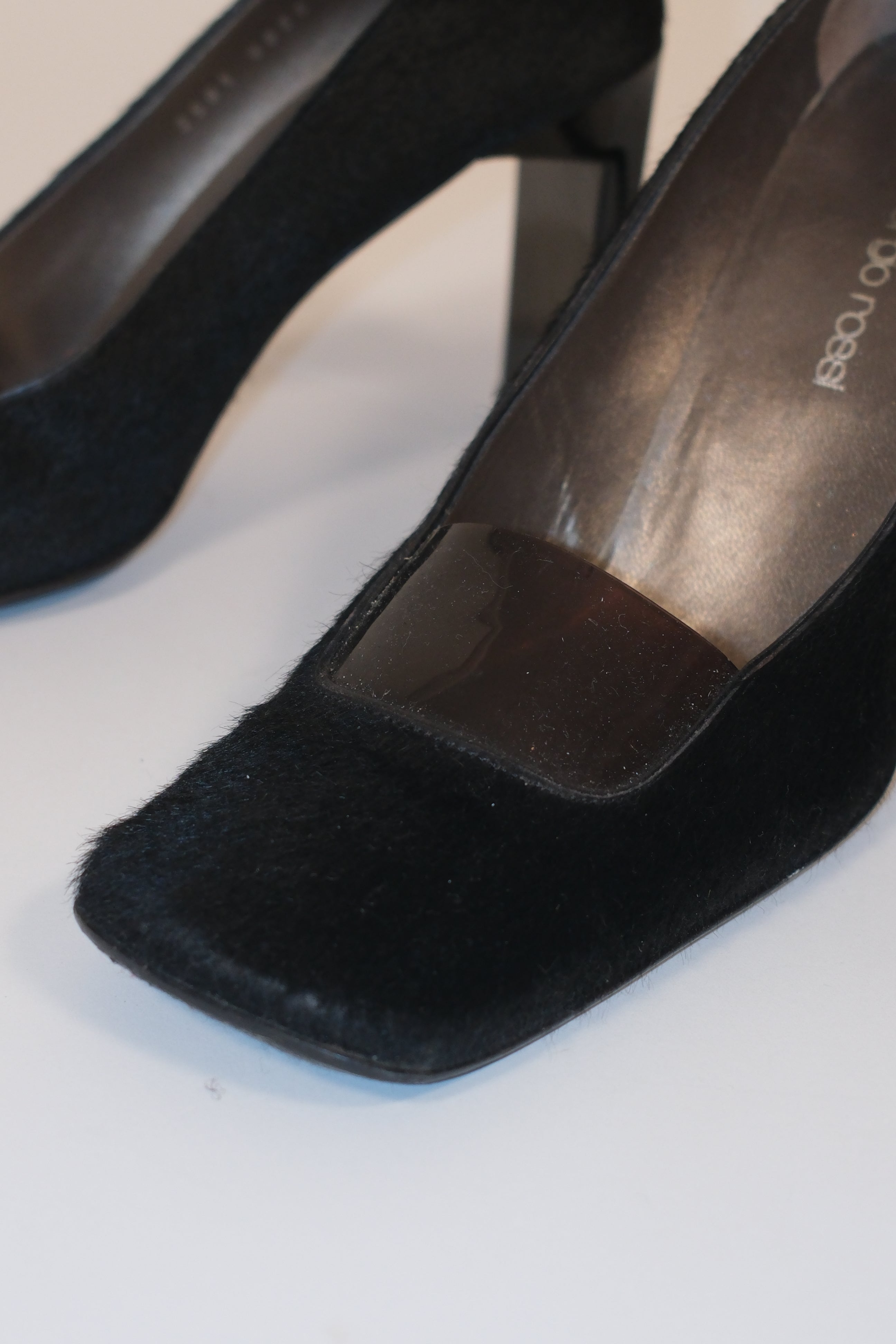 Sergio Rossi furry leather square toe pumps