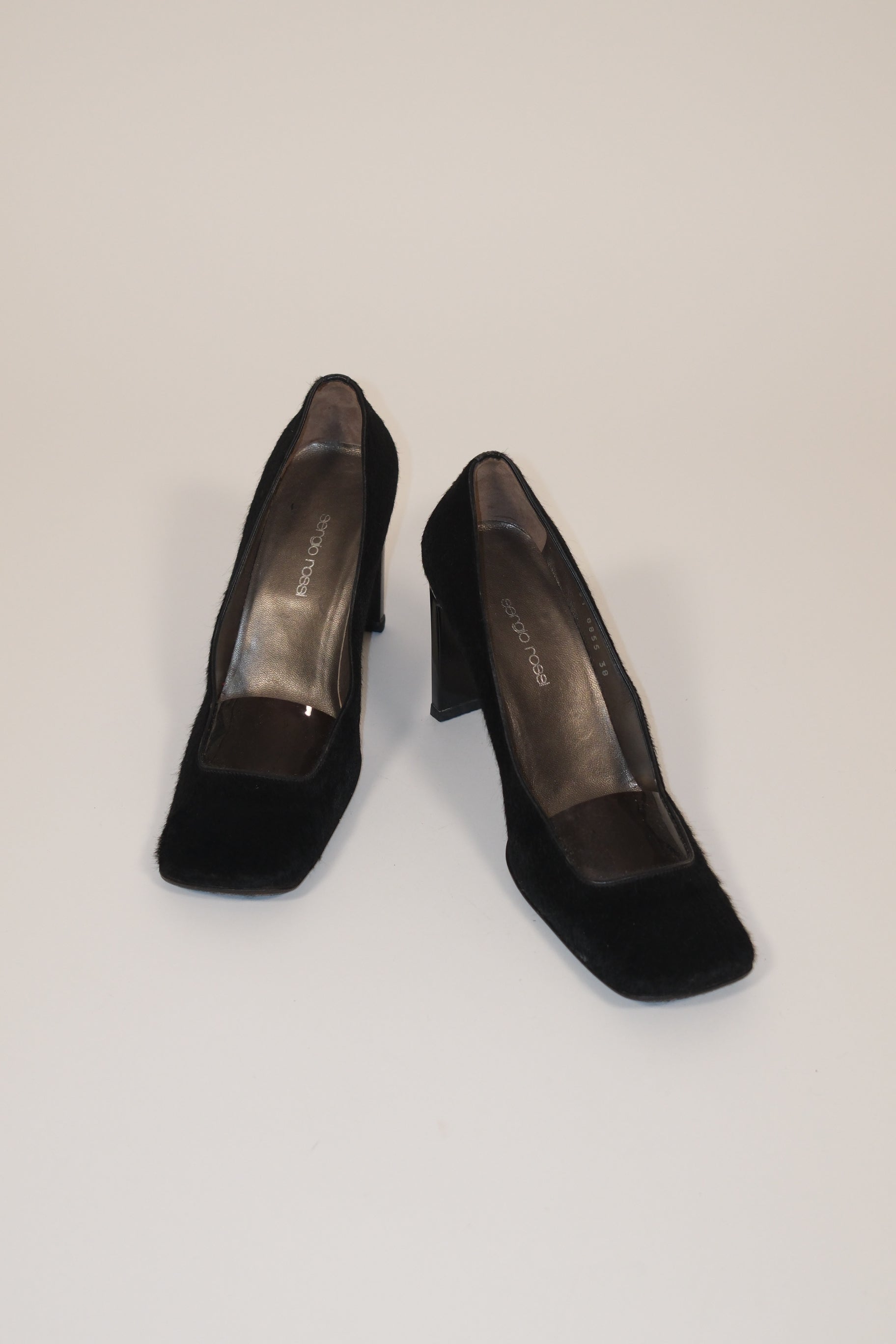 Sergio Rossi furry leather square toe pumps