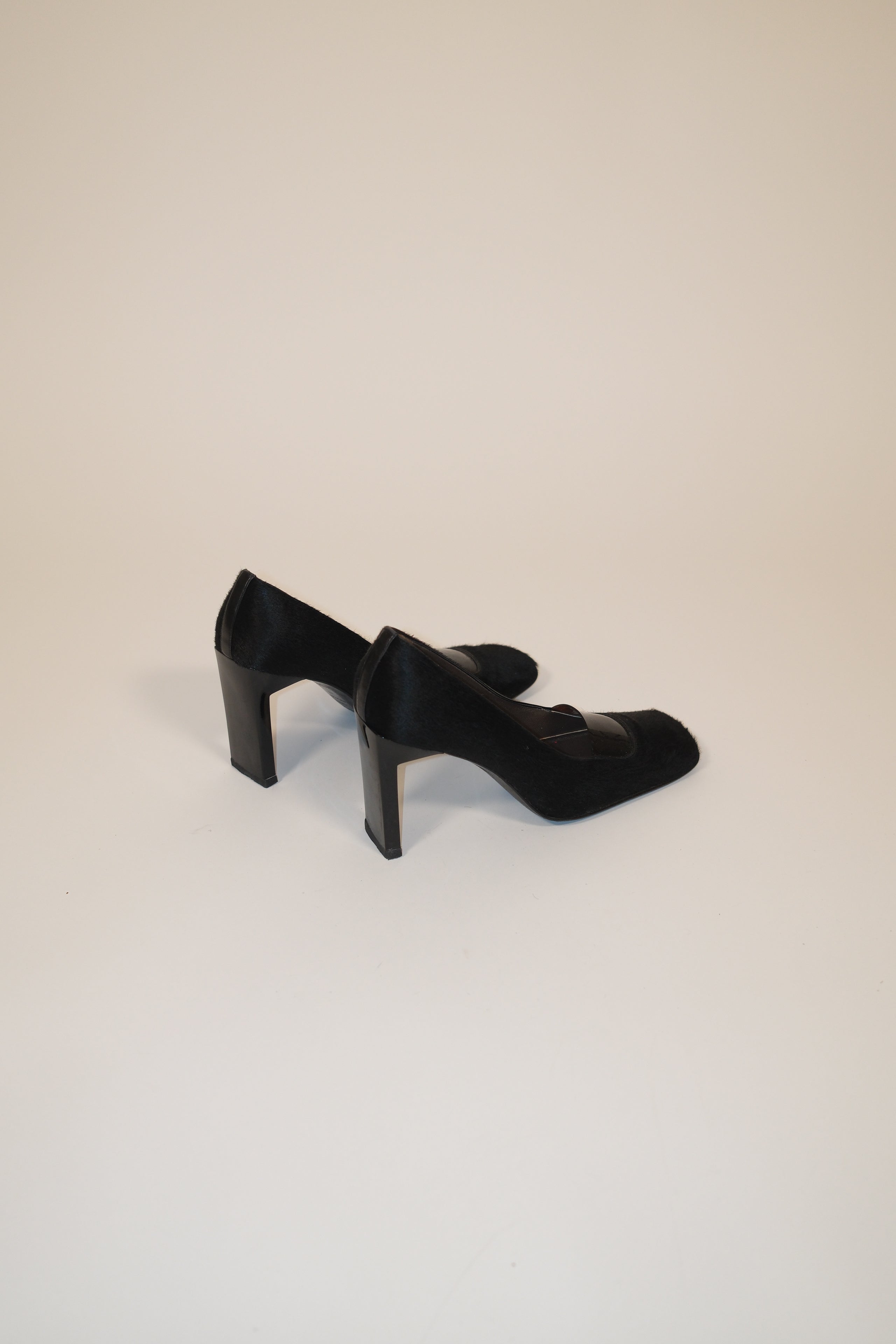 Sergio Rossi furry leather square toe pumps