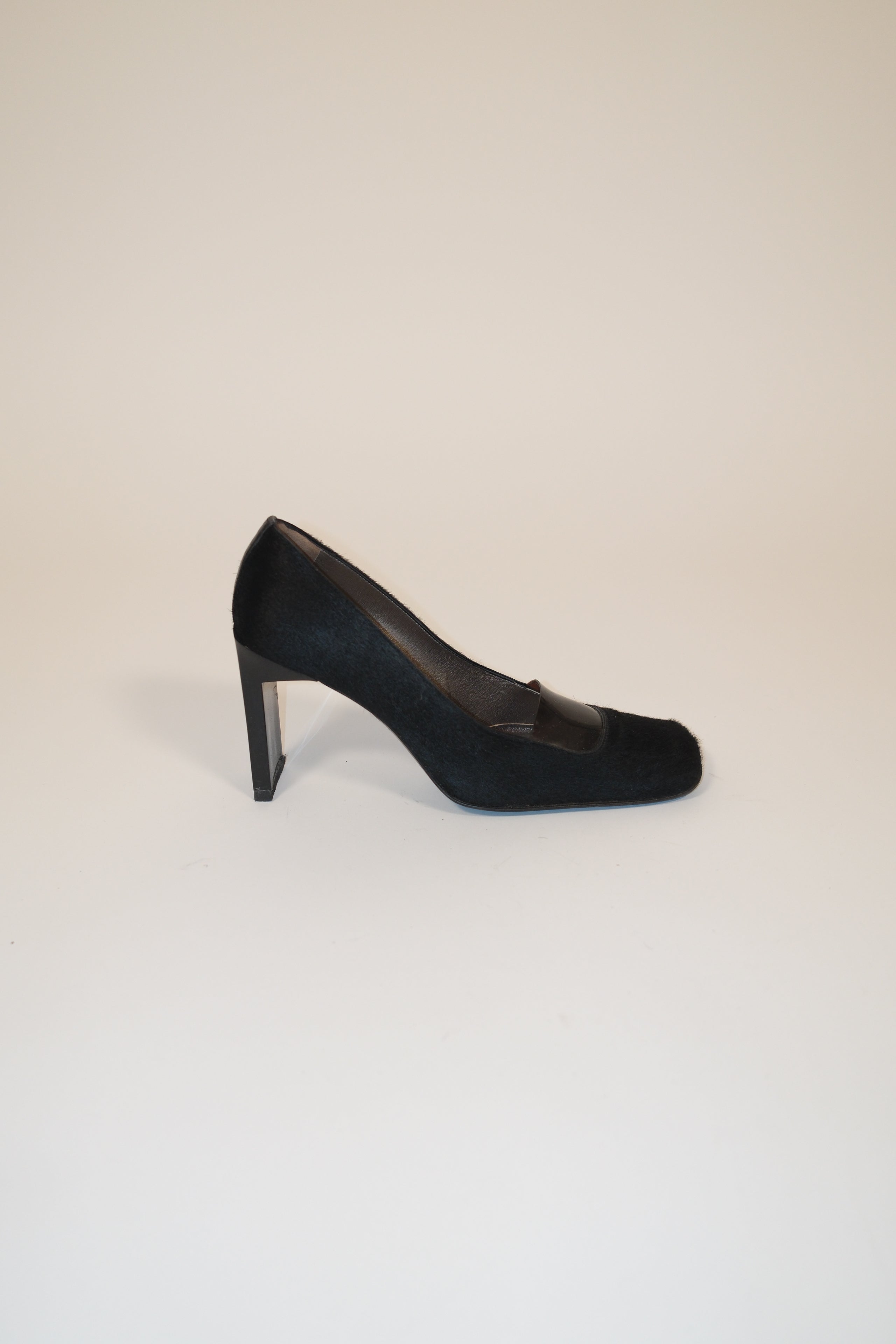 Sergio Rossi furry leather square toe pumps