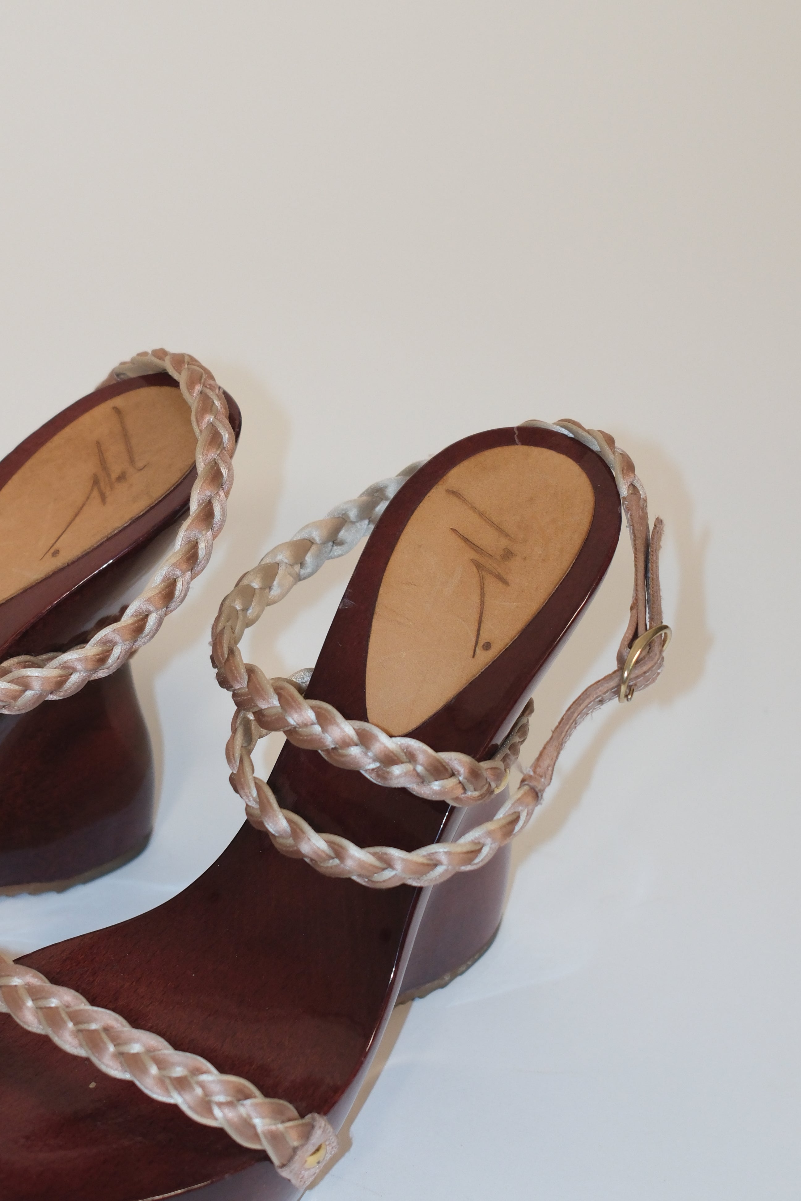 Giuseppe Zanotti wooden platform sandals with beaded leather straps