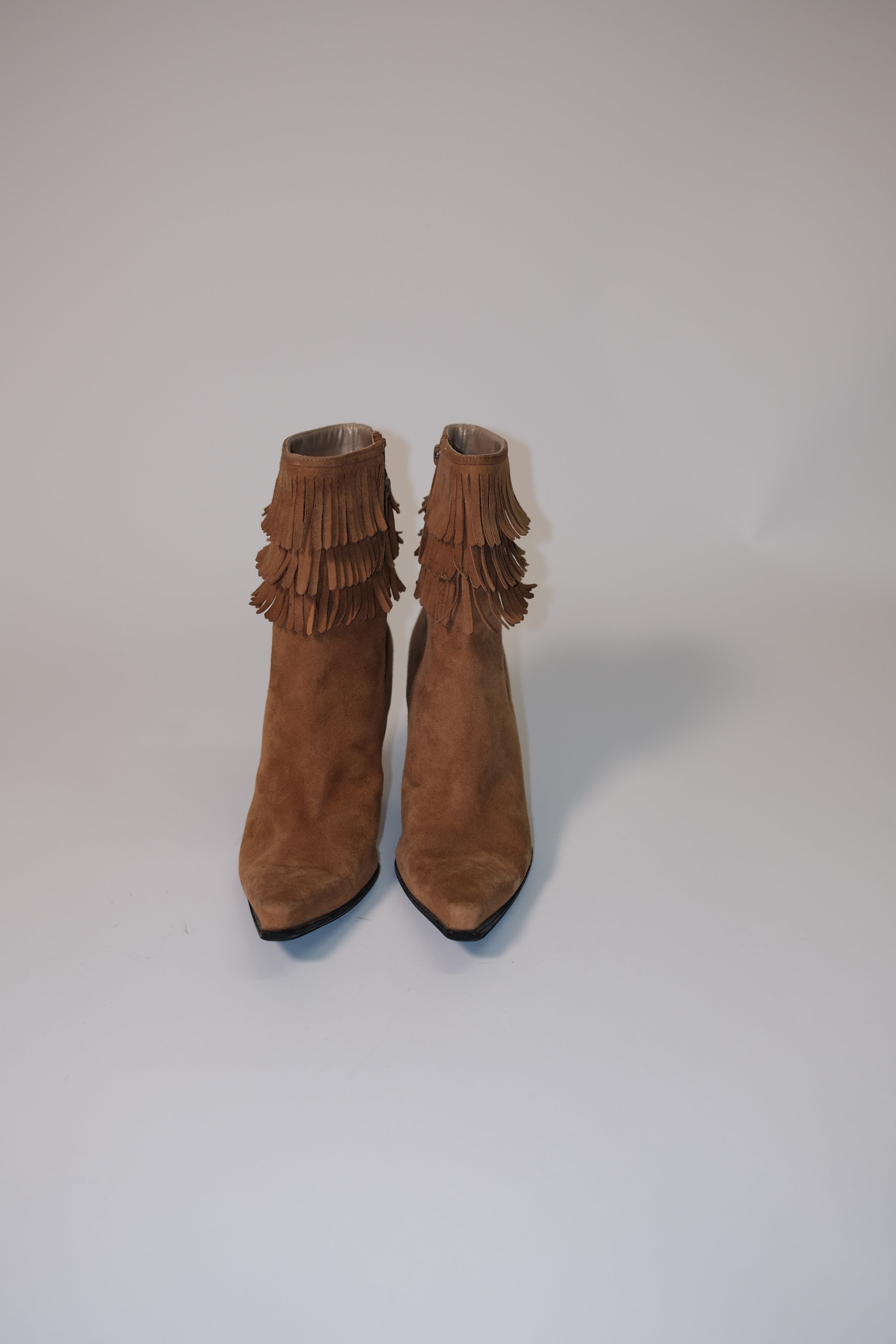 Stuart Weitzman fringe ankle boots in camel