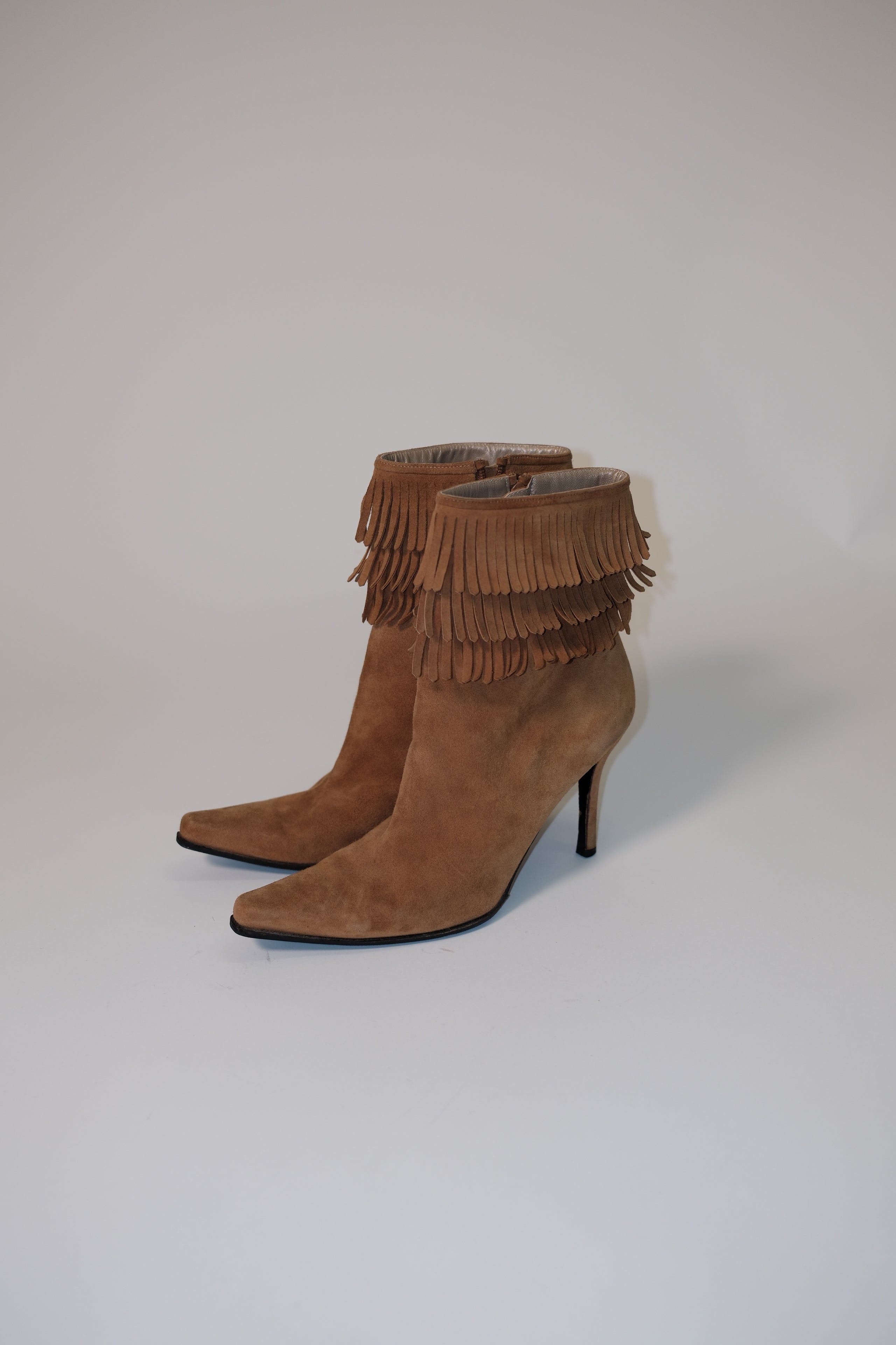 Stuart Weitzman fringe ankle boots in camel