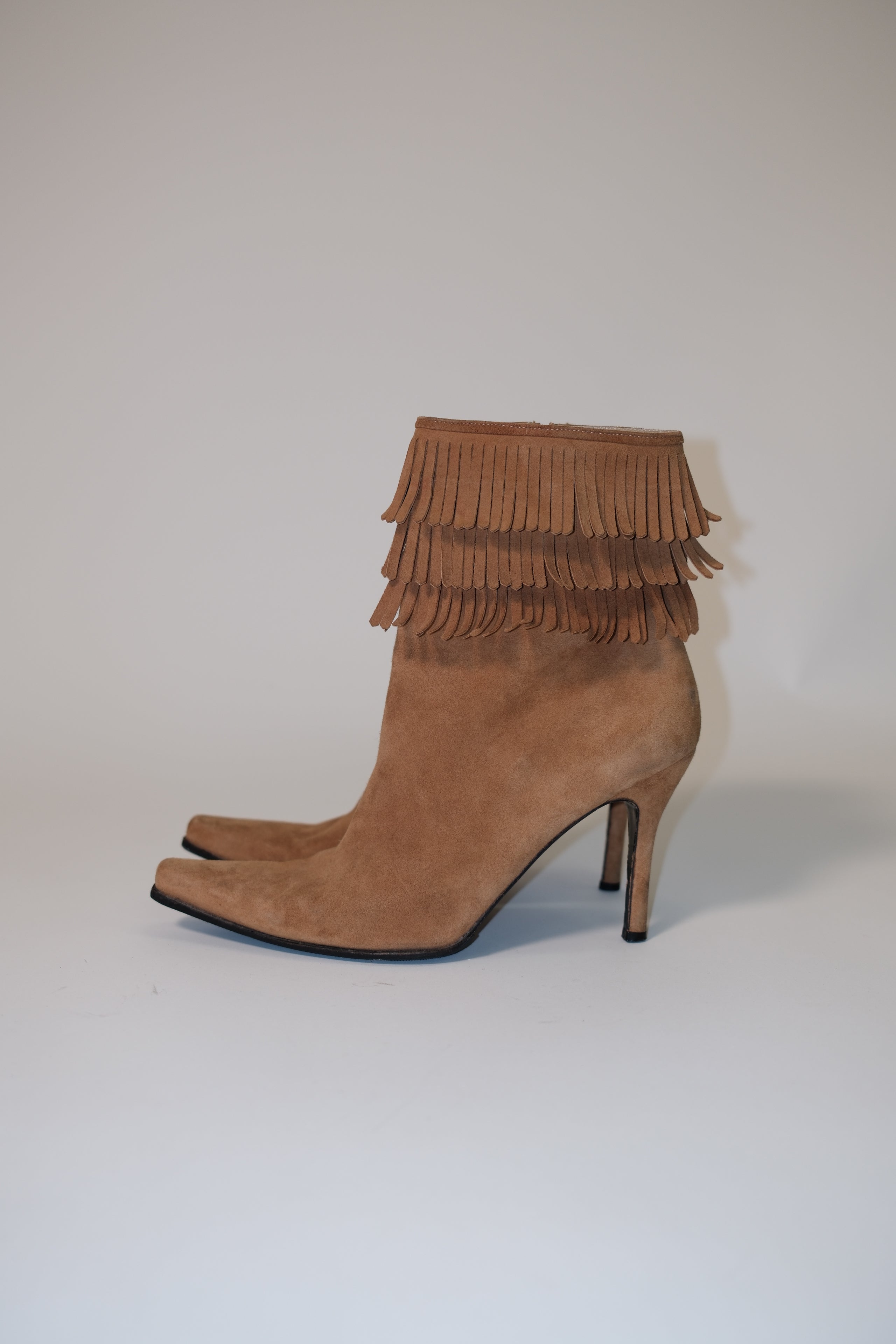 Stuart Weitzman fringe ankle boots in camel
