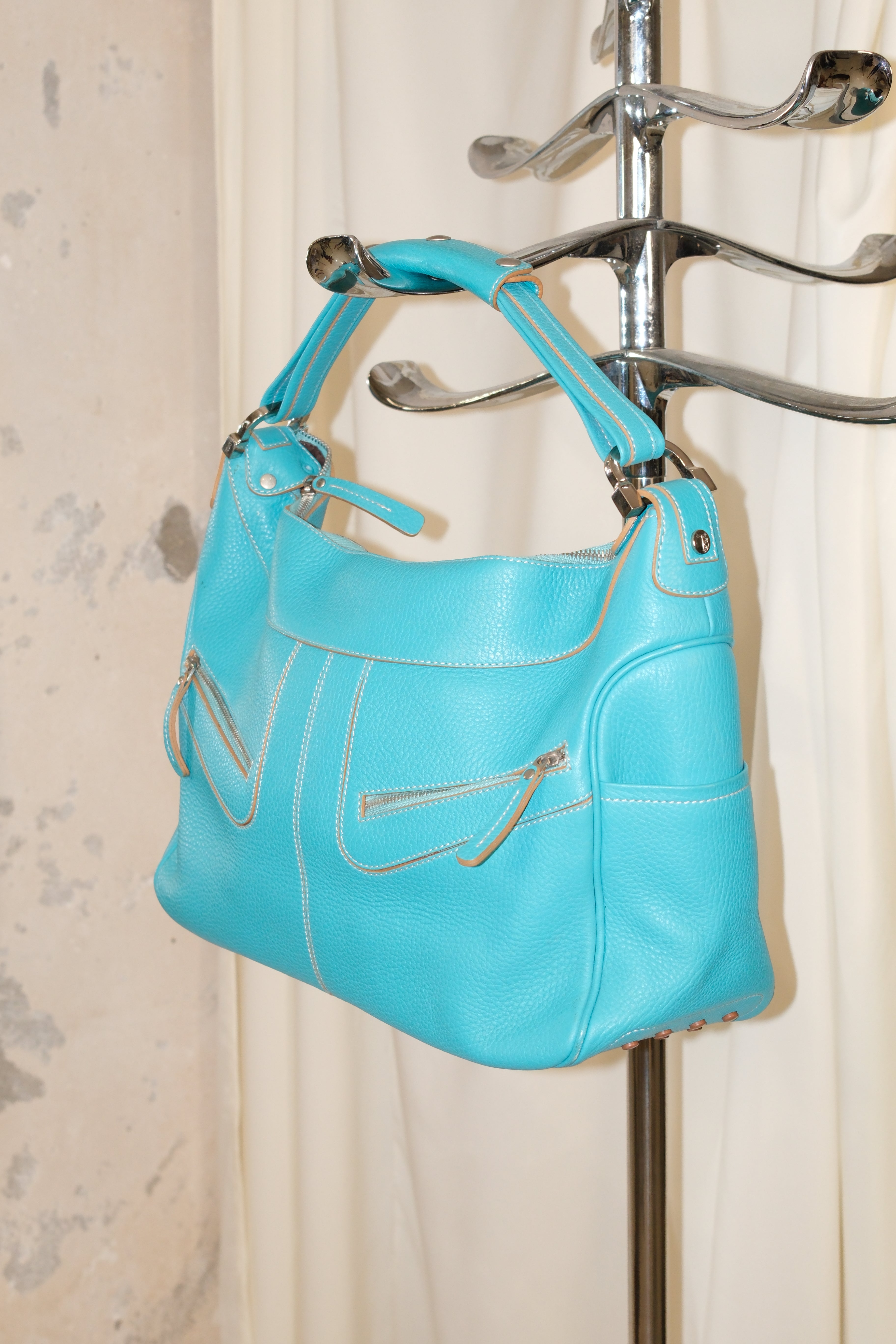 Tod's cyan blue classic shape shoulder bag