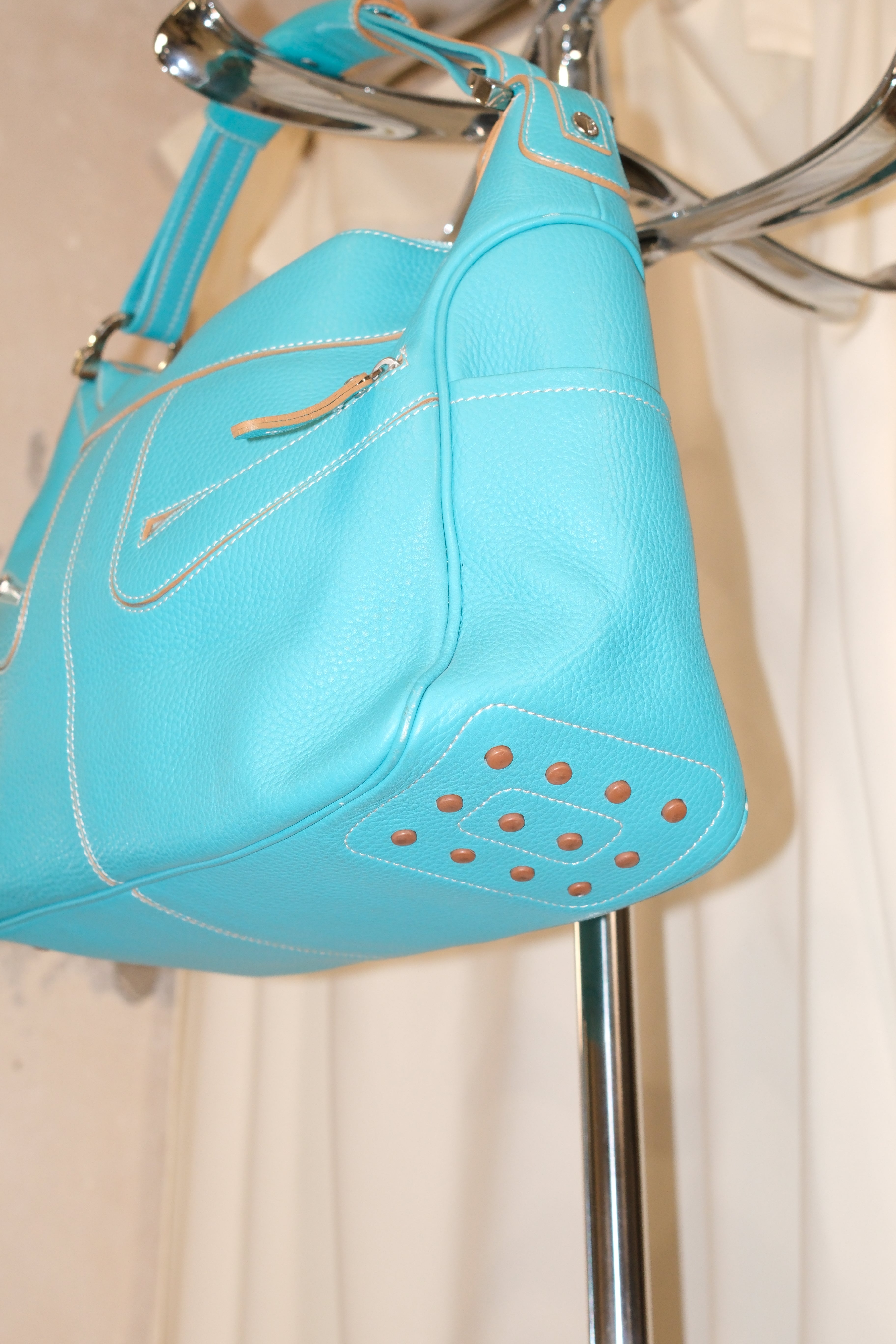 Tod's cyan blue classic shape shoulder bag
