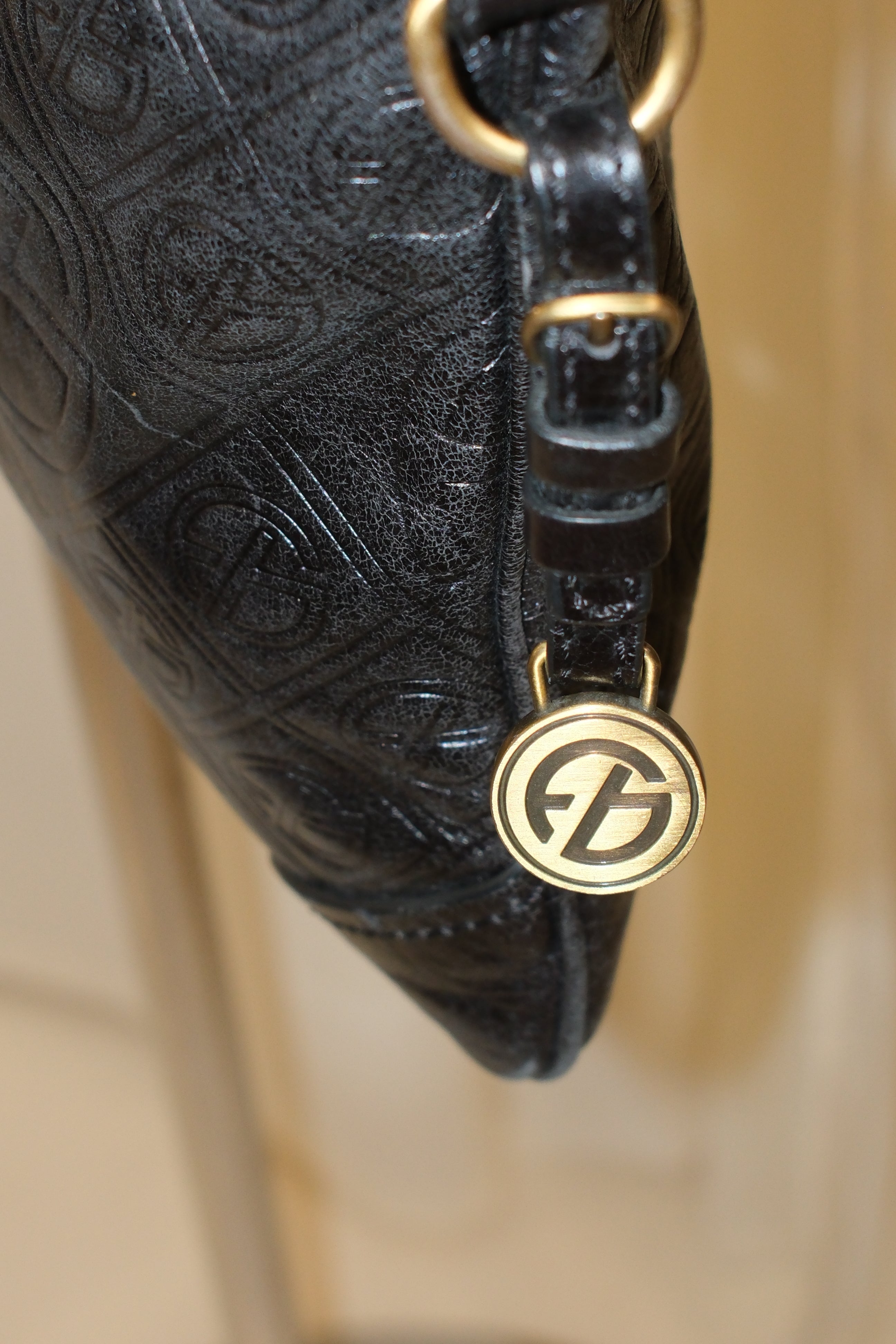 FRANCESCO BIASIA CROSSBODY BAG IN BLACK MONOGRAM LEATHER