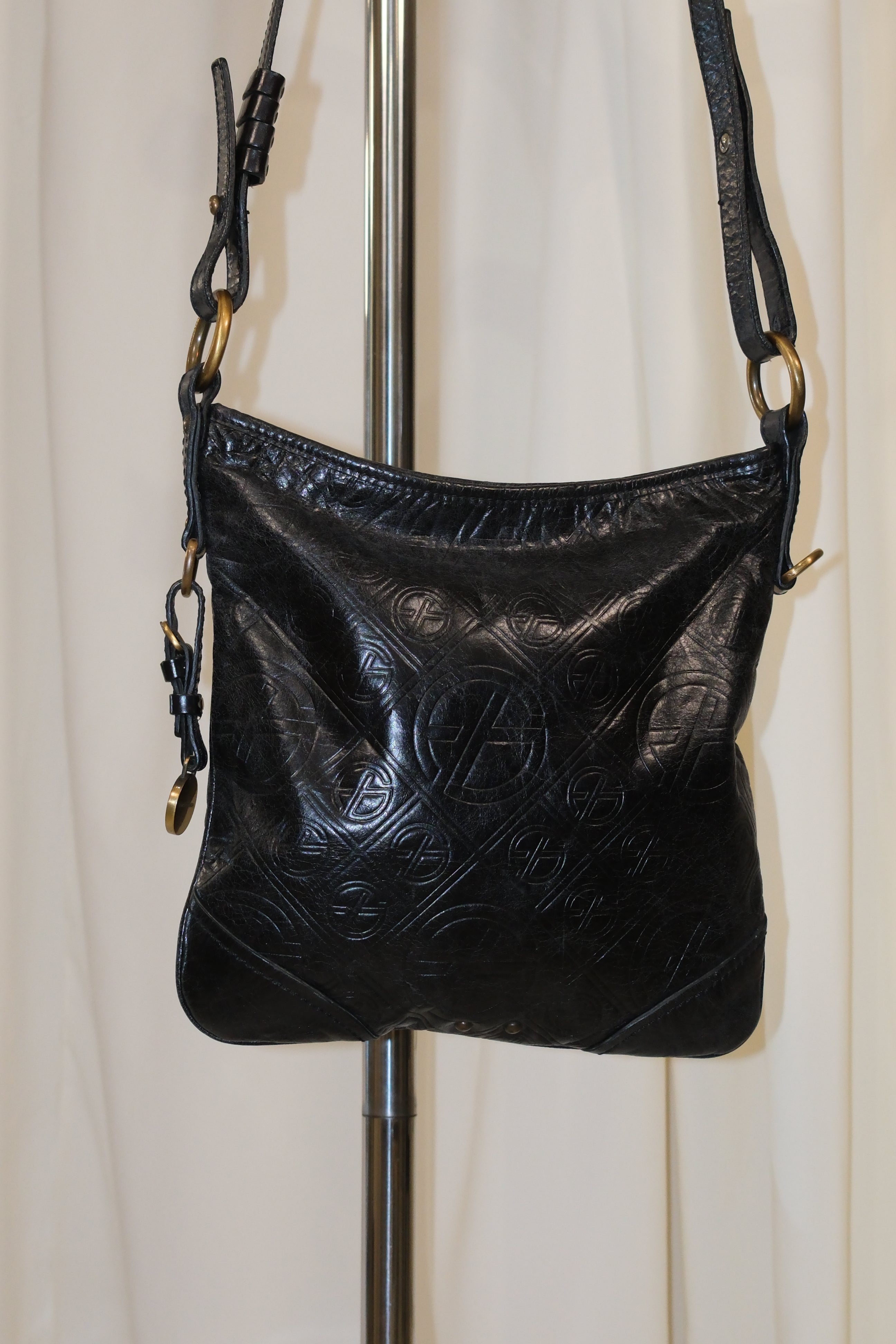 FRANCESCO BIASIA CROSSBODY BAG IN BLACK MONOGRAM LEATHER