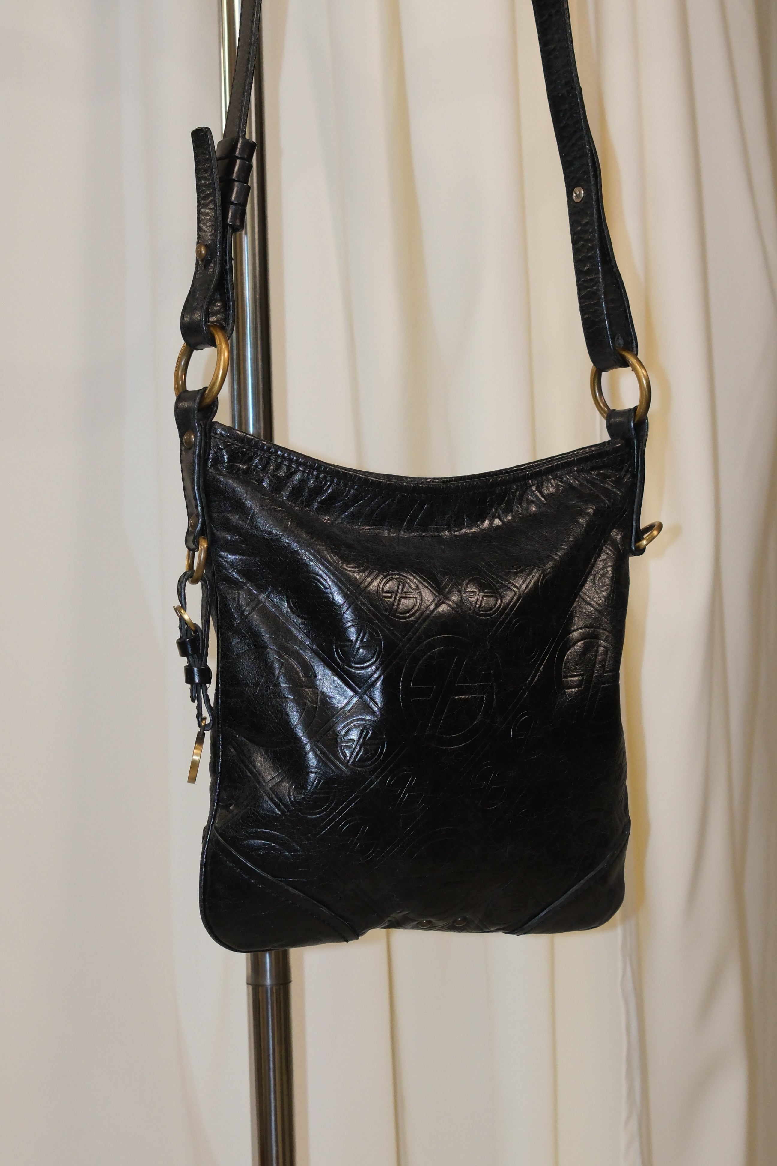 FRANCESCO BIASIA CROSSBODY BAG IN BLACK MONOGRAM LEATHER