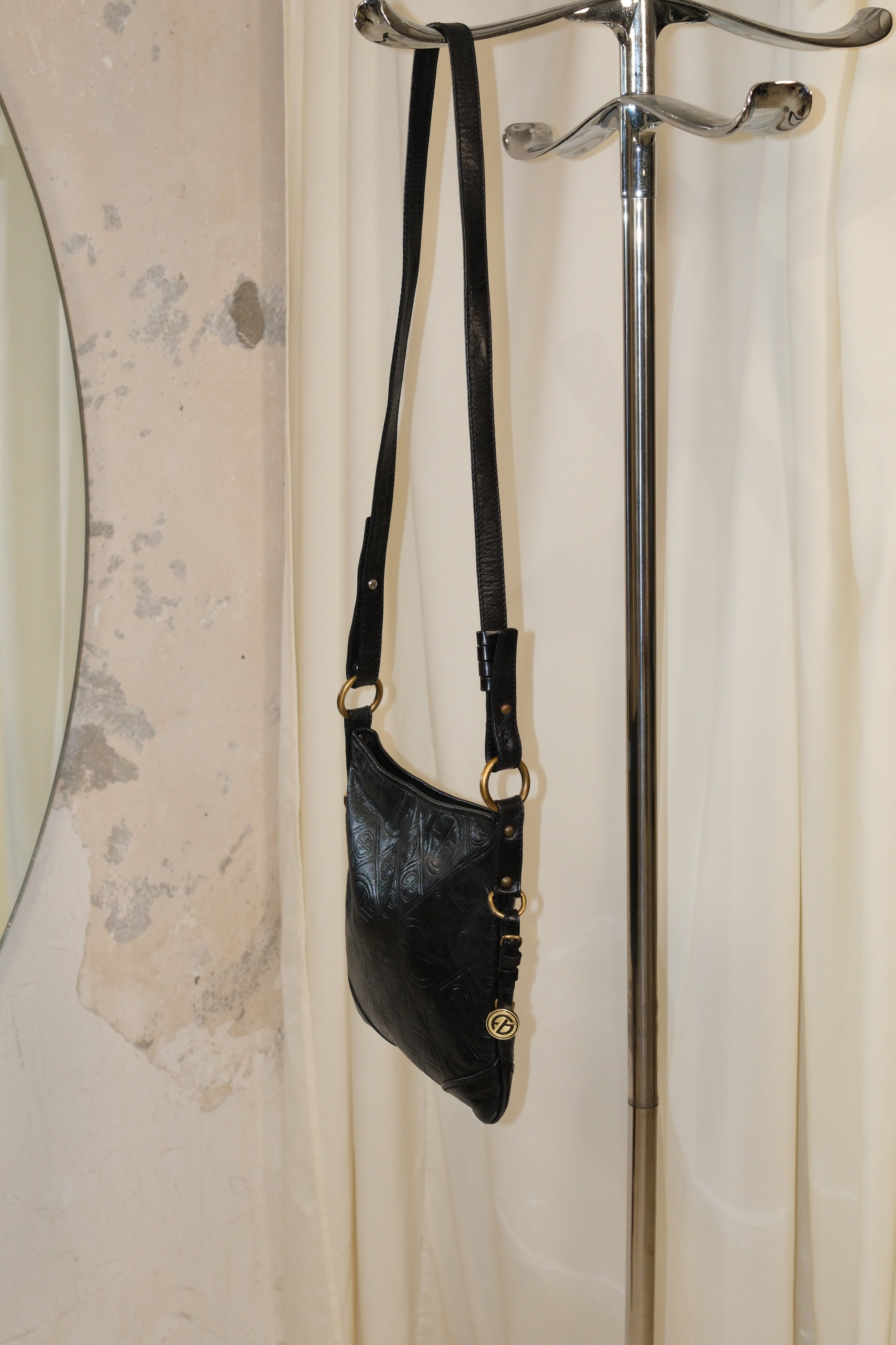 FRANCESCO BIASIA CROSSBODY BAG IN BLACK MONOGRAM LEATHER