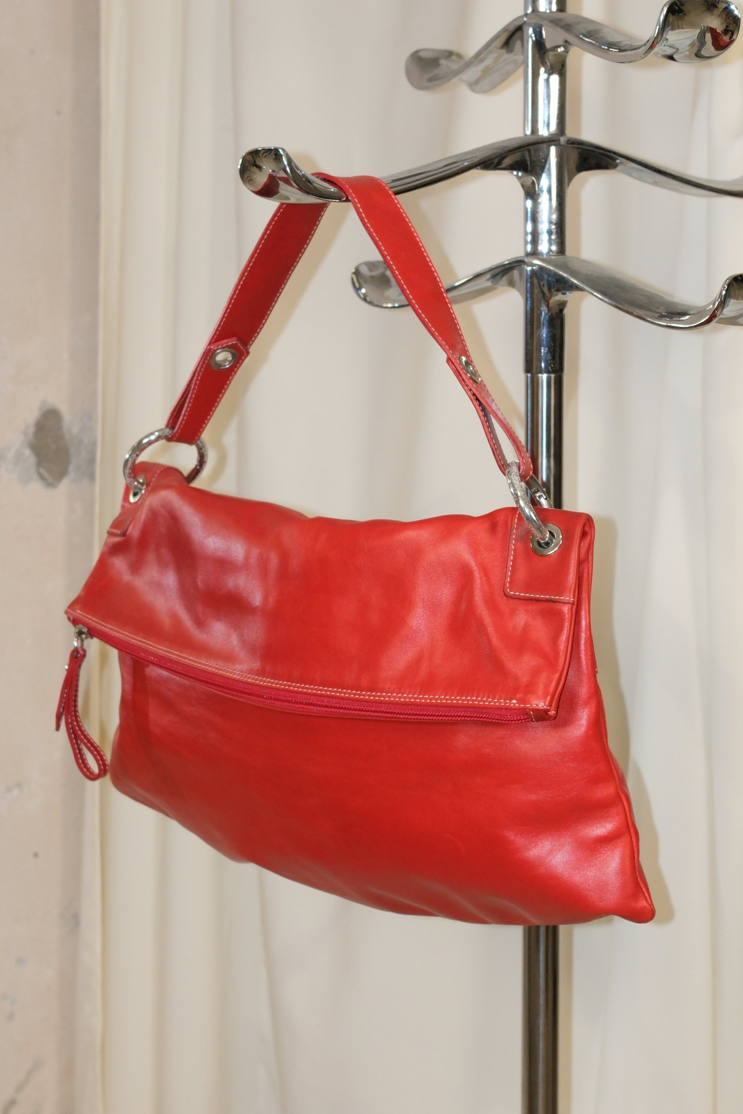 GIANNI CHIARINI RED BOXY LEATHER BAG