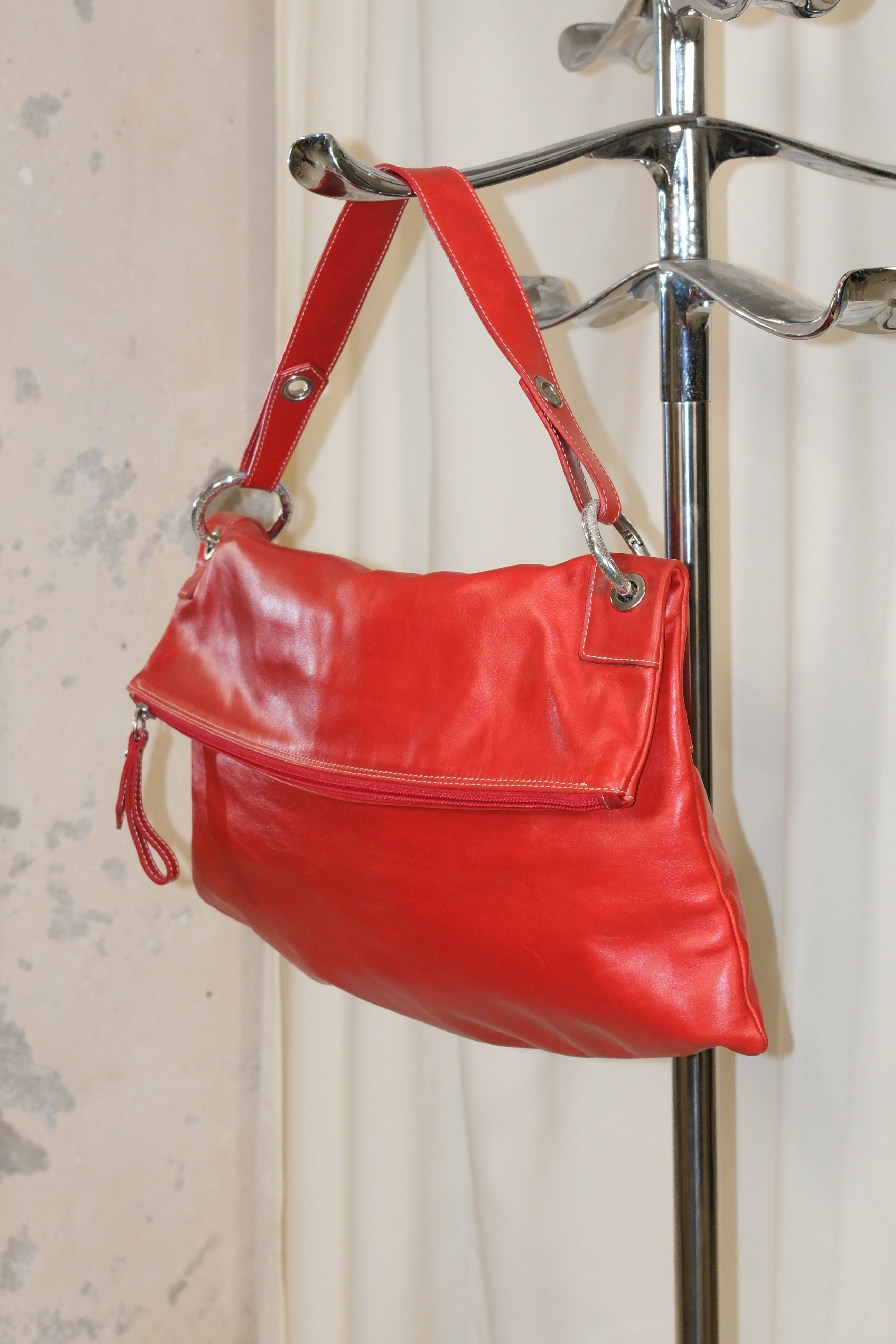 GIANNI CHIARINI RED BOXY LEATHER BAG